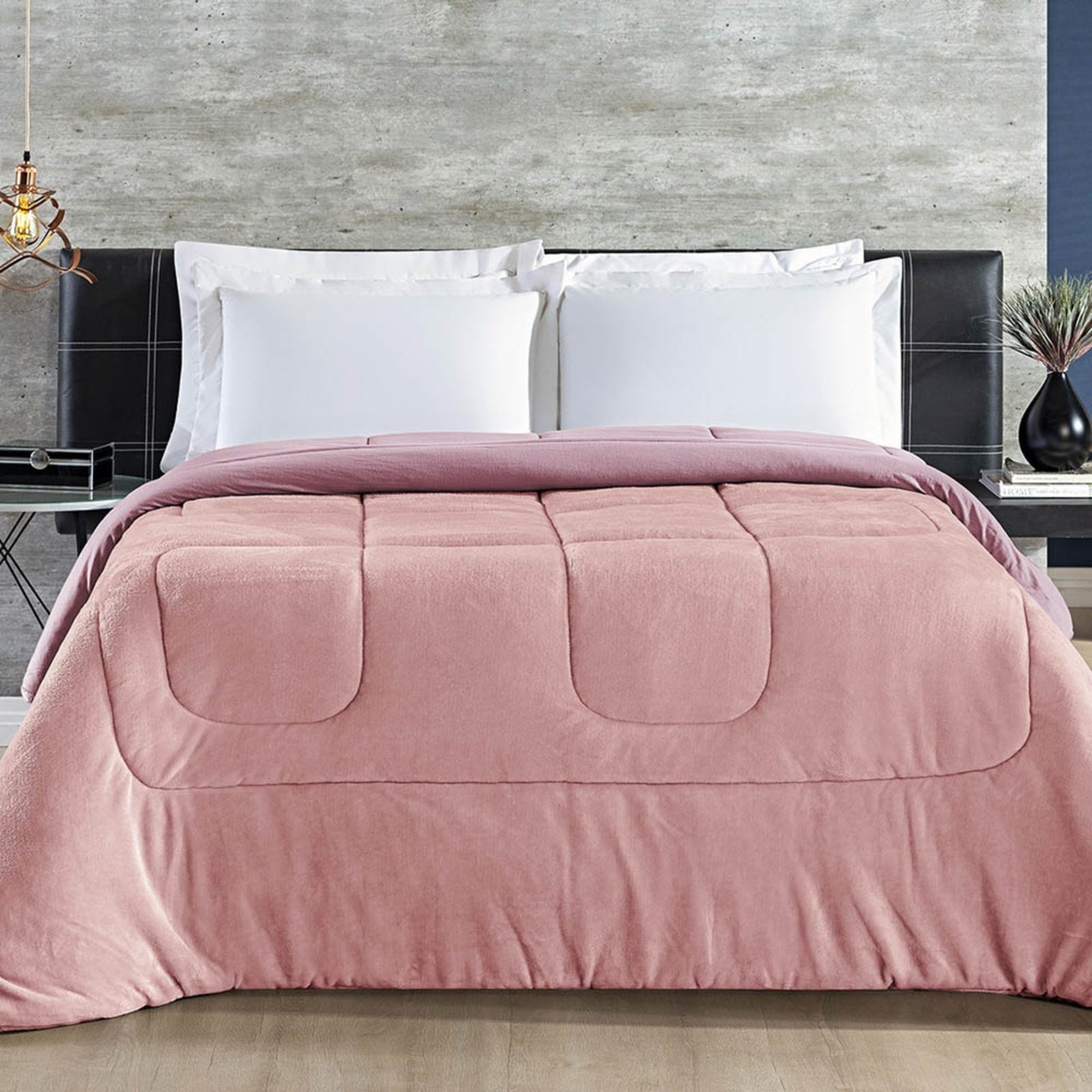 Coberdrom Casa Scarpa Allure Queen Dupla Face Manta Plush + Malha – Rosê