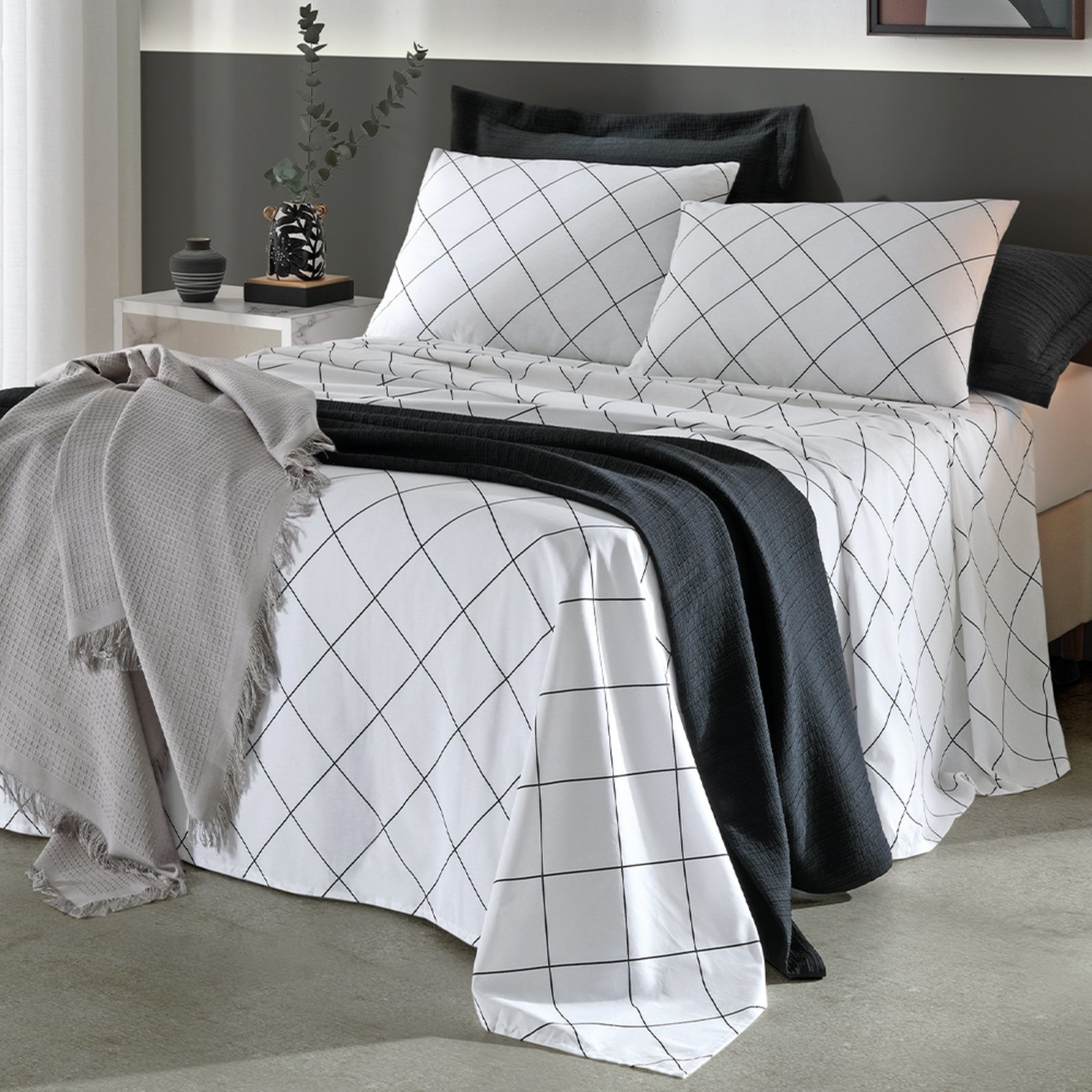 Jogo de Cama Queen 4 peças Dohler Lençol com Elástico 100% Algodão Percal 130 Fios 158x198x35cm
