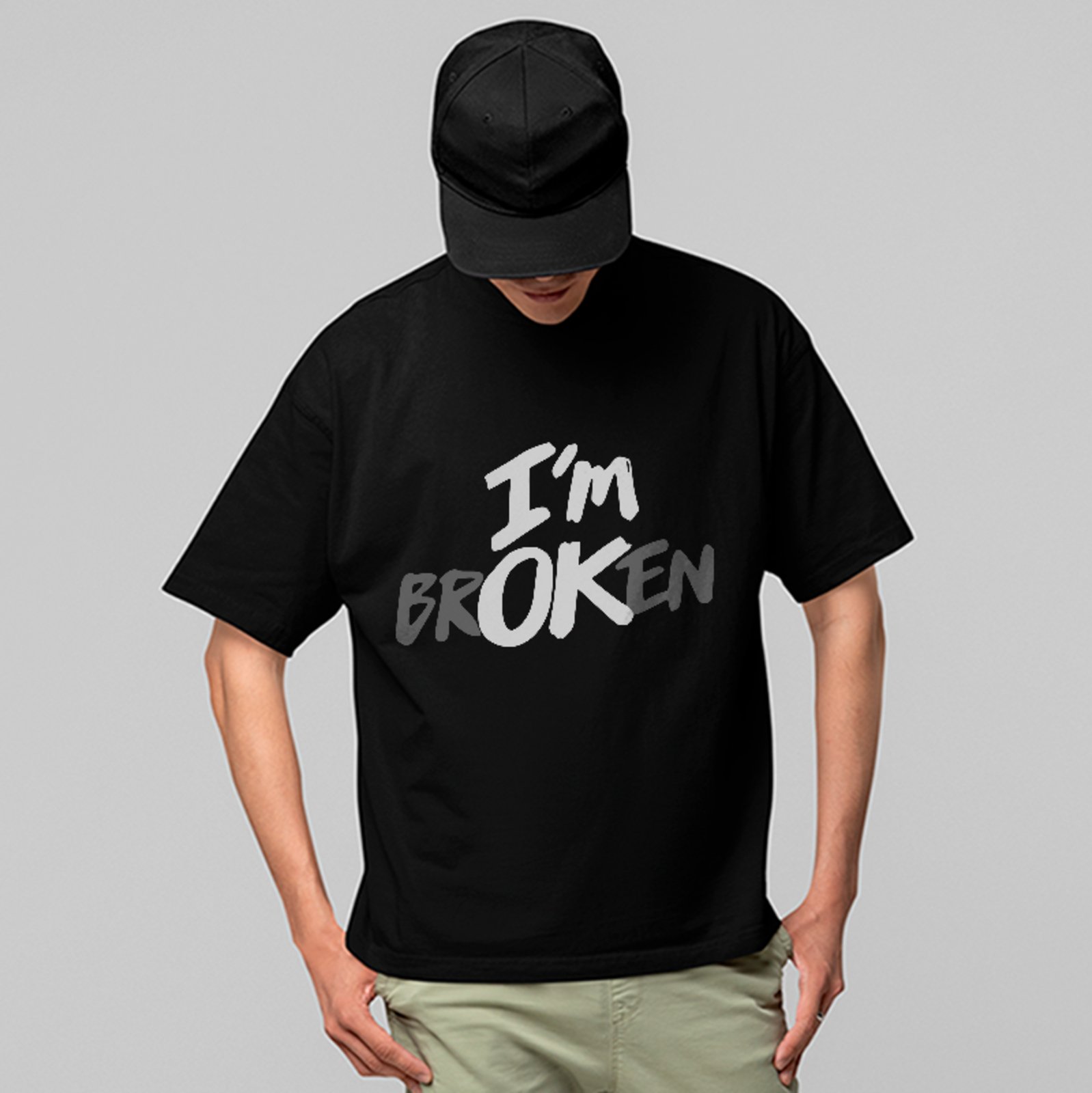 Camiseta Oversized Im Broken Estilo Urbano Unissex Preto