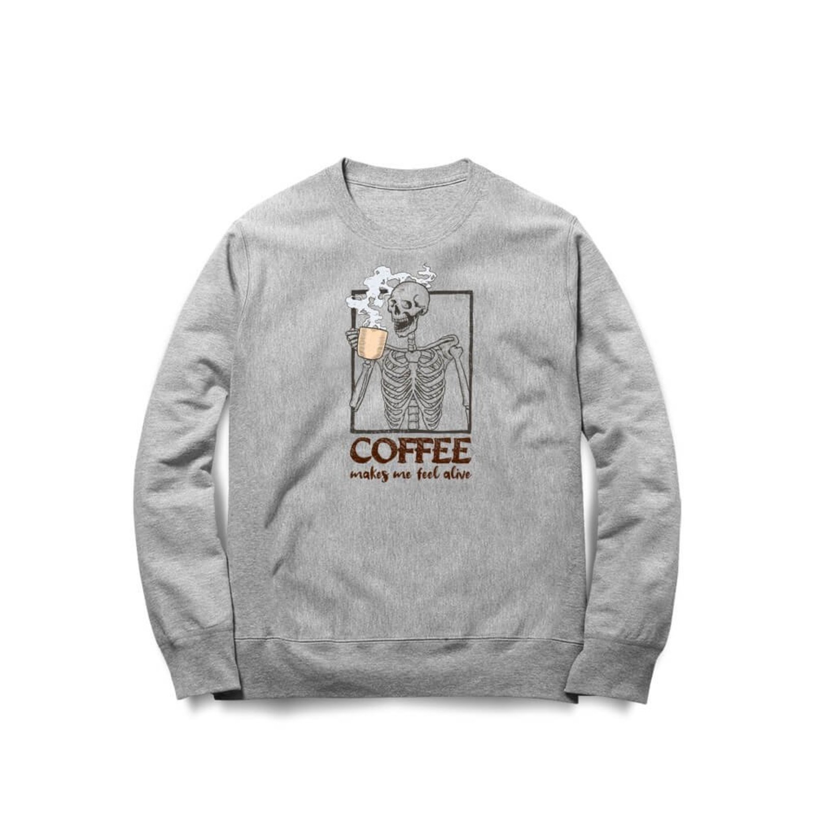 Moletom Coffee Makes Me Feel Alive - Mescla Cinza - Casual - Studio Geek