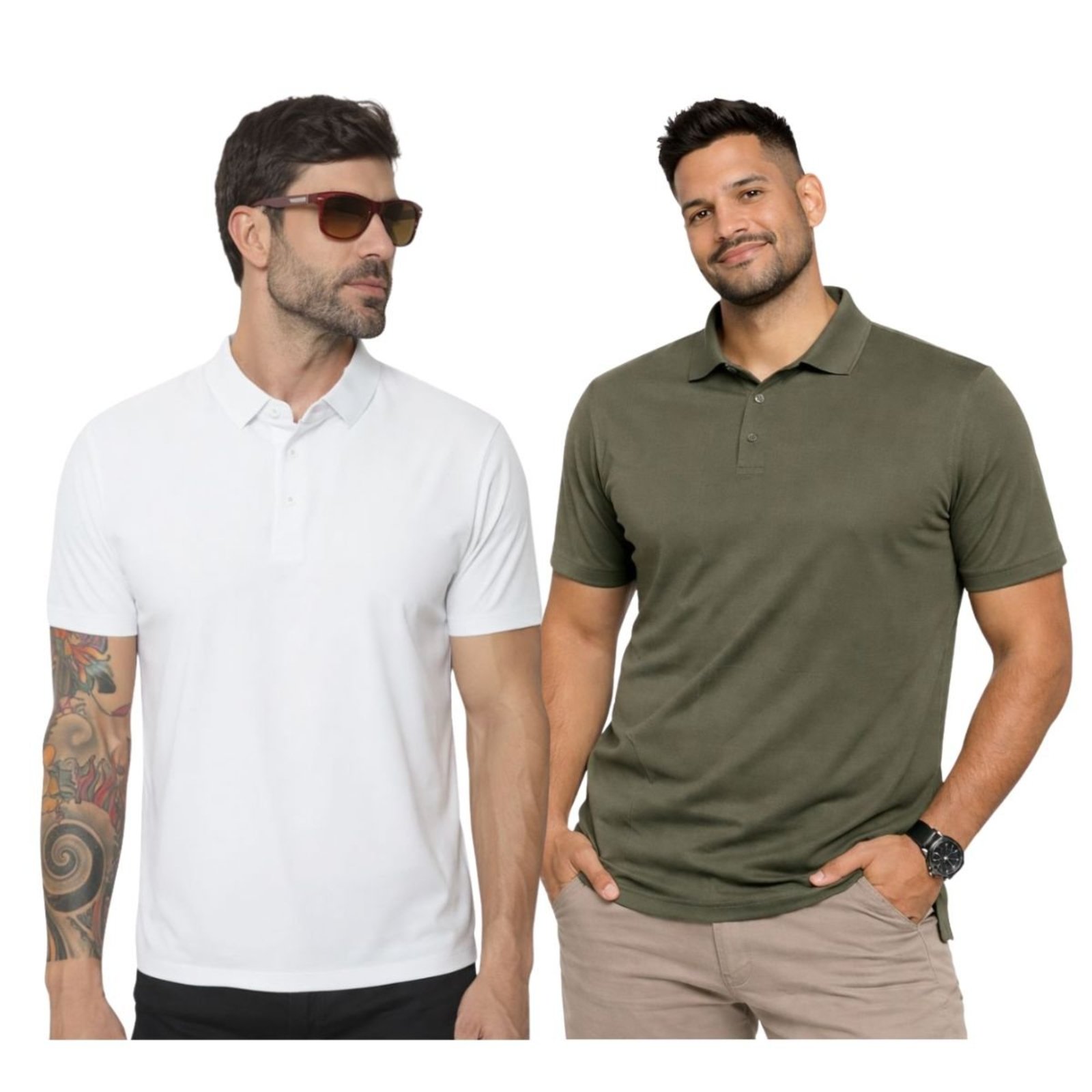 Kit 2 Camisas Polo Masculina Poliamida Premium Preto e Branco