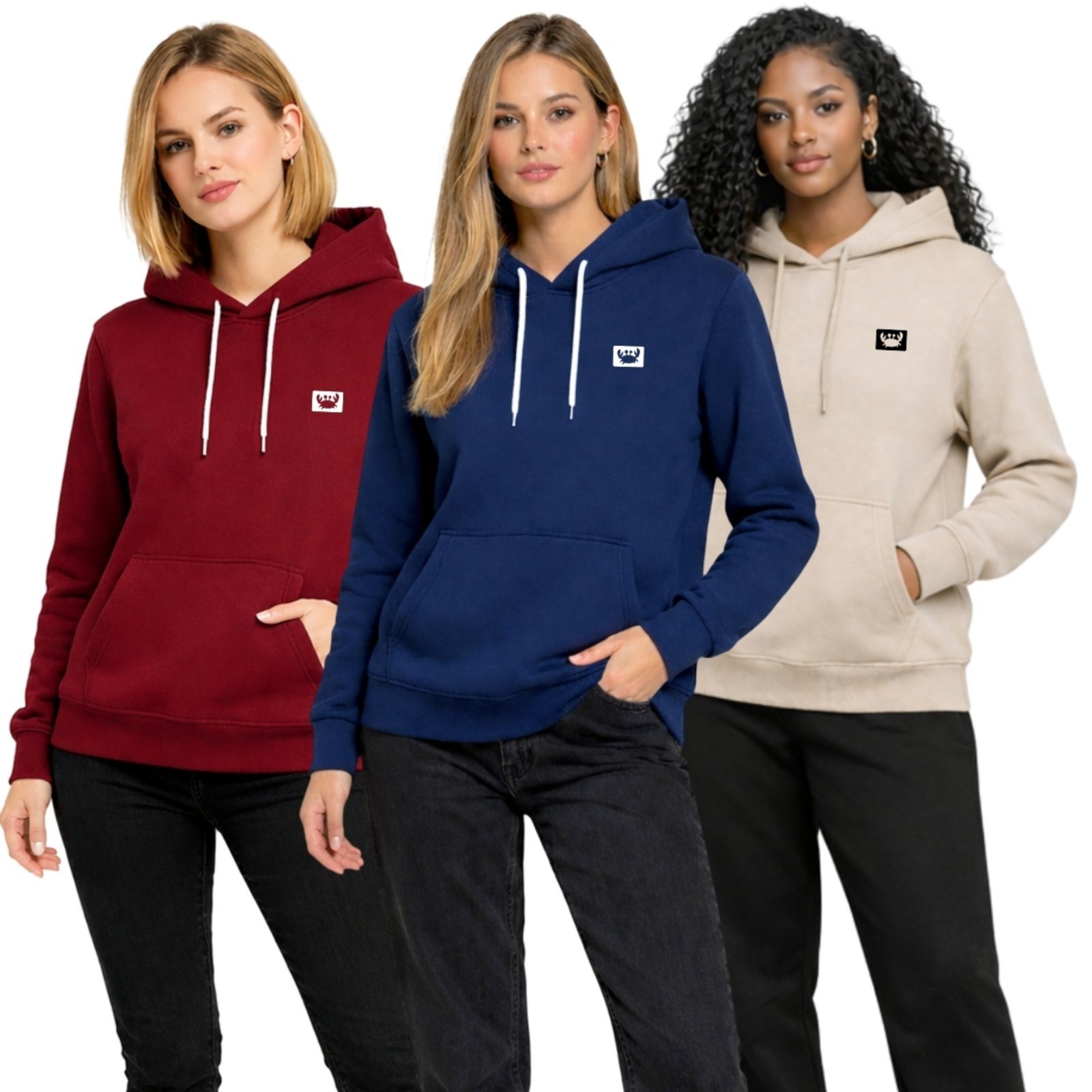 Kit 3 Blusa de Frio Moletom Liso Colorido Feminino Relaxado Com Capuz E Bolso Canguru Estampado Siri2