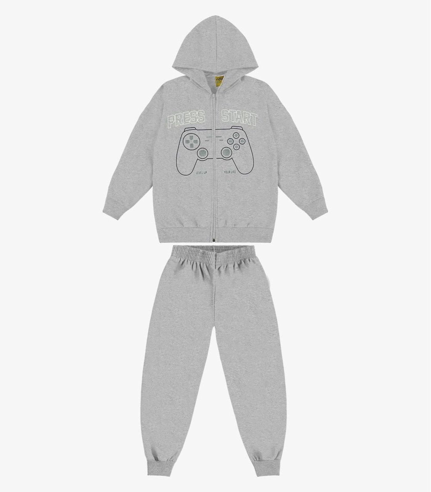 Infantil - Conjunto Jaqueta Capuz e Calça Moletom Rovi Cinza