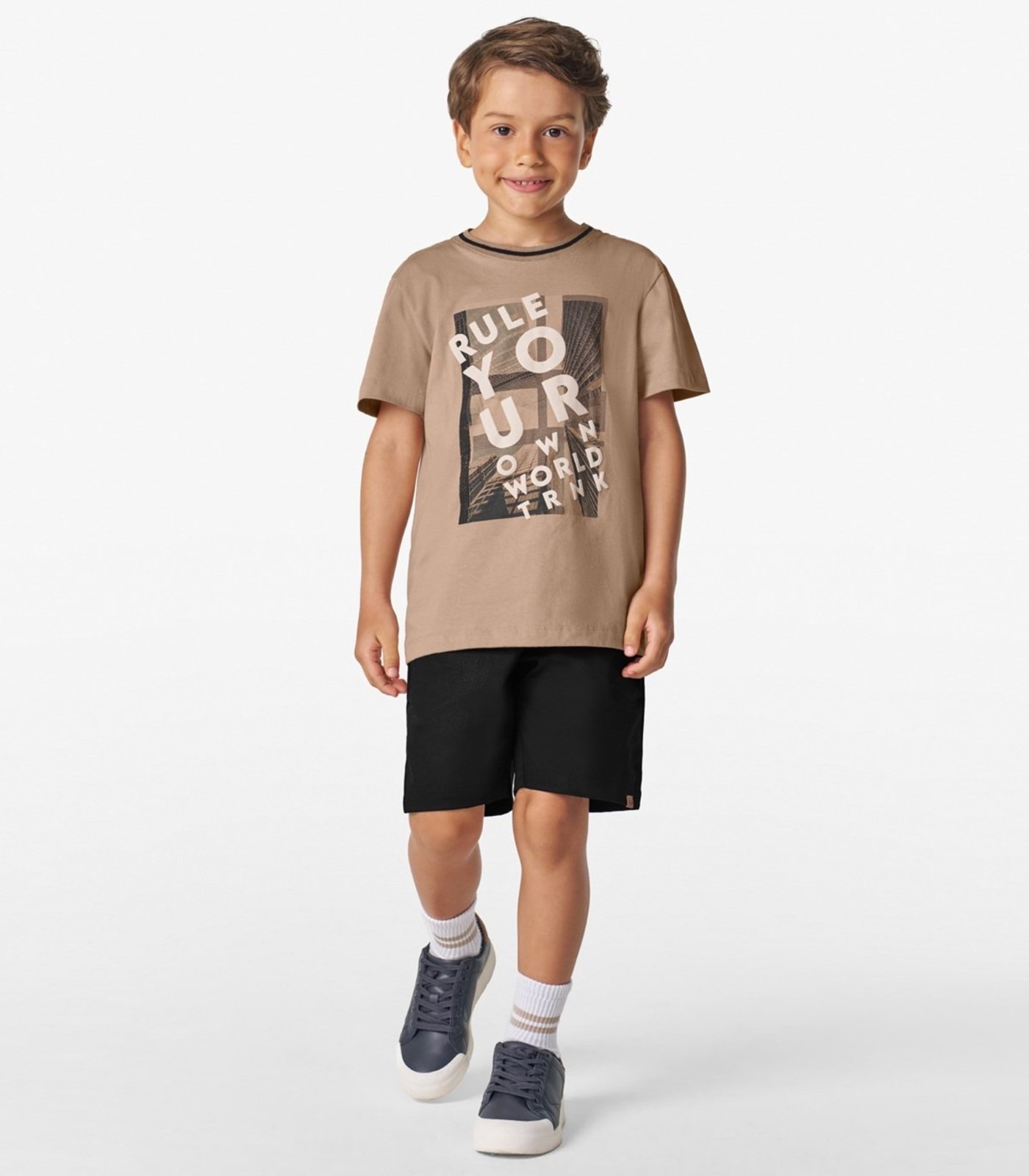 Infantil - Conjunto Masculino Camiseta com Bermuda Trick Nick Marrom