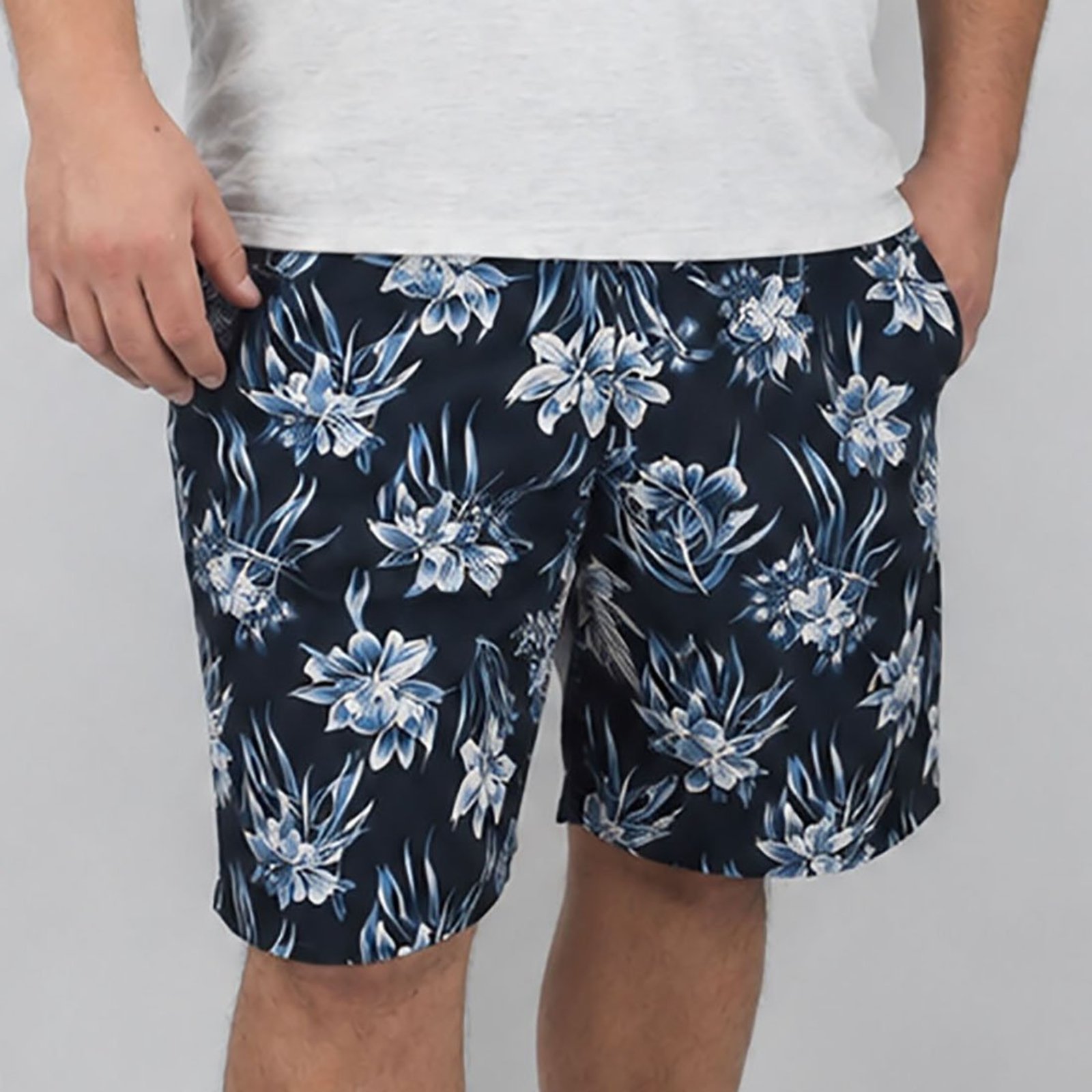 Short Estampado Elastano Plus Size Grande Bermuda flor Azul Petróleo