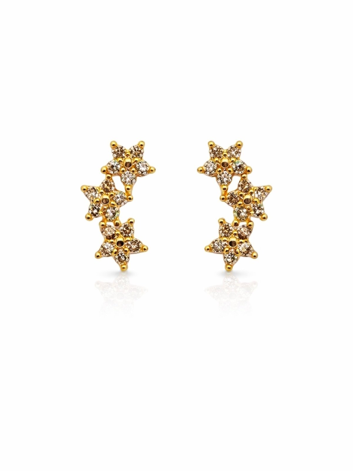 Brinco Earcuff Zirconias Flores Banhado a Ouro 18k