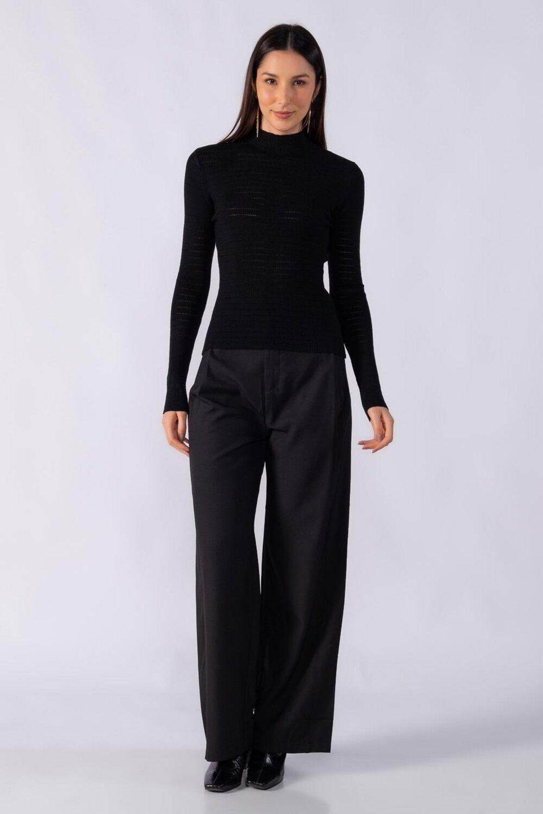Blusa texturizada gola alta Preto