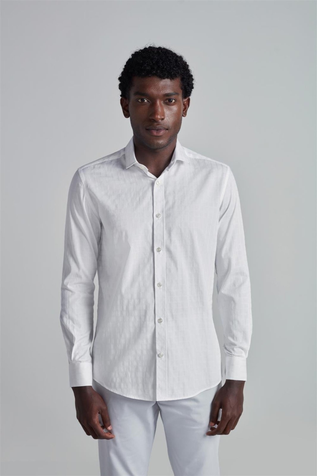 HIGHSTIL Camisa Jacquard Slim Fit Listrada - Branco