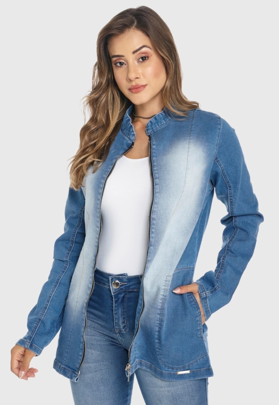 Jaqueta Jeans HNO Jeans Casaquinho Parka Azul