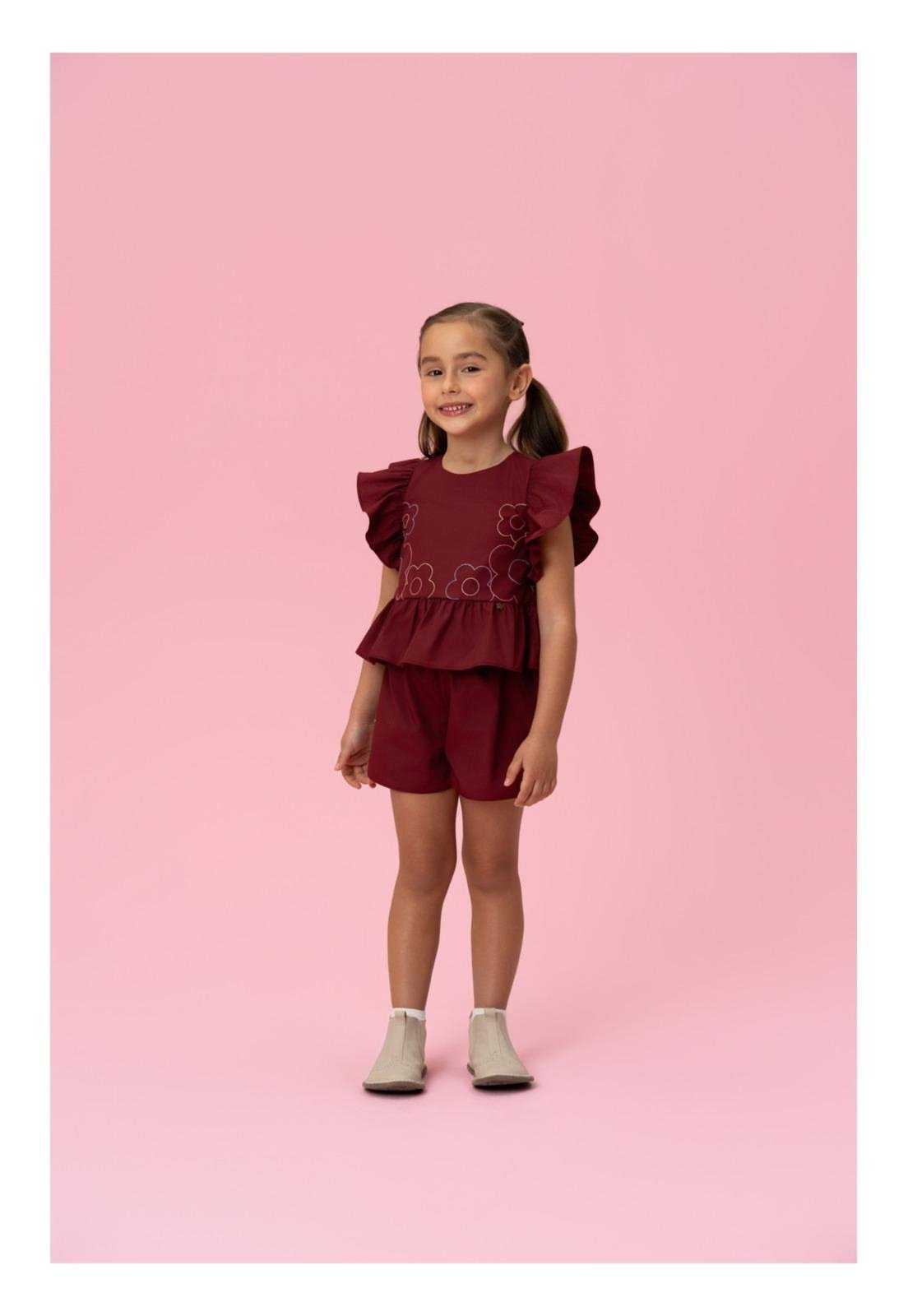 Infantil - Conjunto Menina Shorts Mon Sucré 10 Marrom