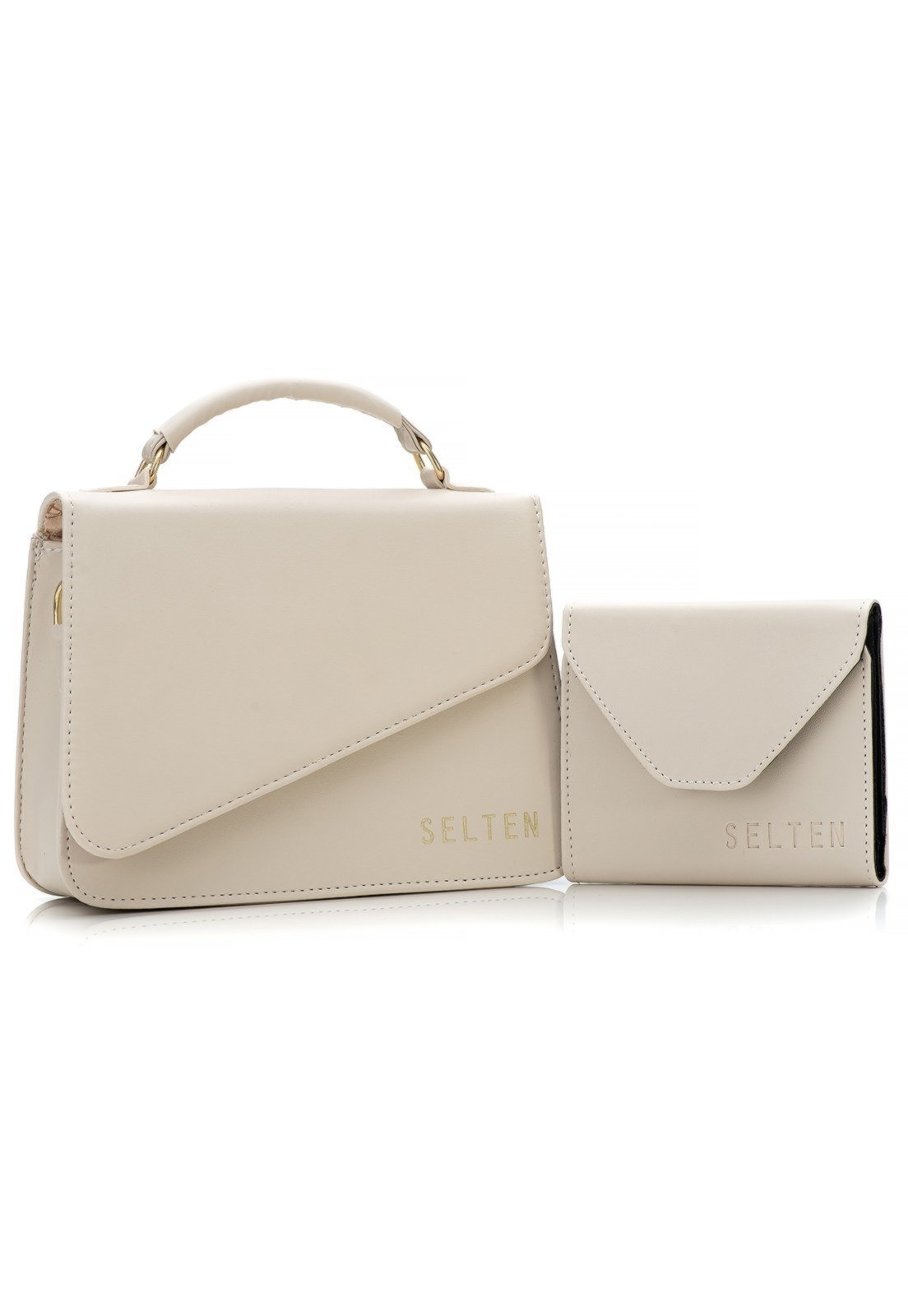 Kit Bolsa Feminina Clucth Bolsinha Transversal + Carteira Mini Creme Selten