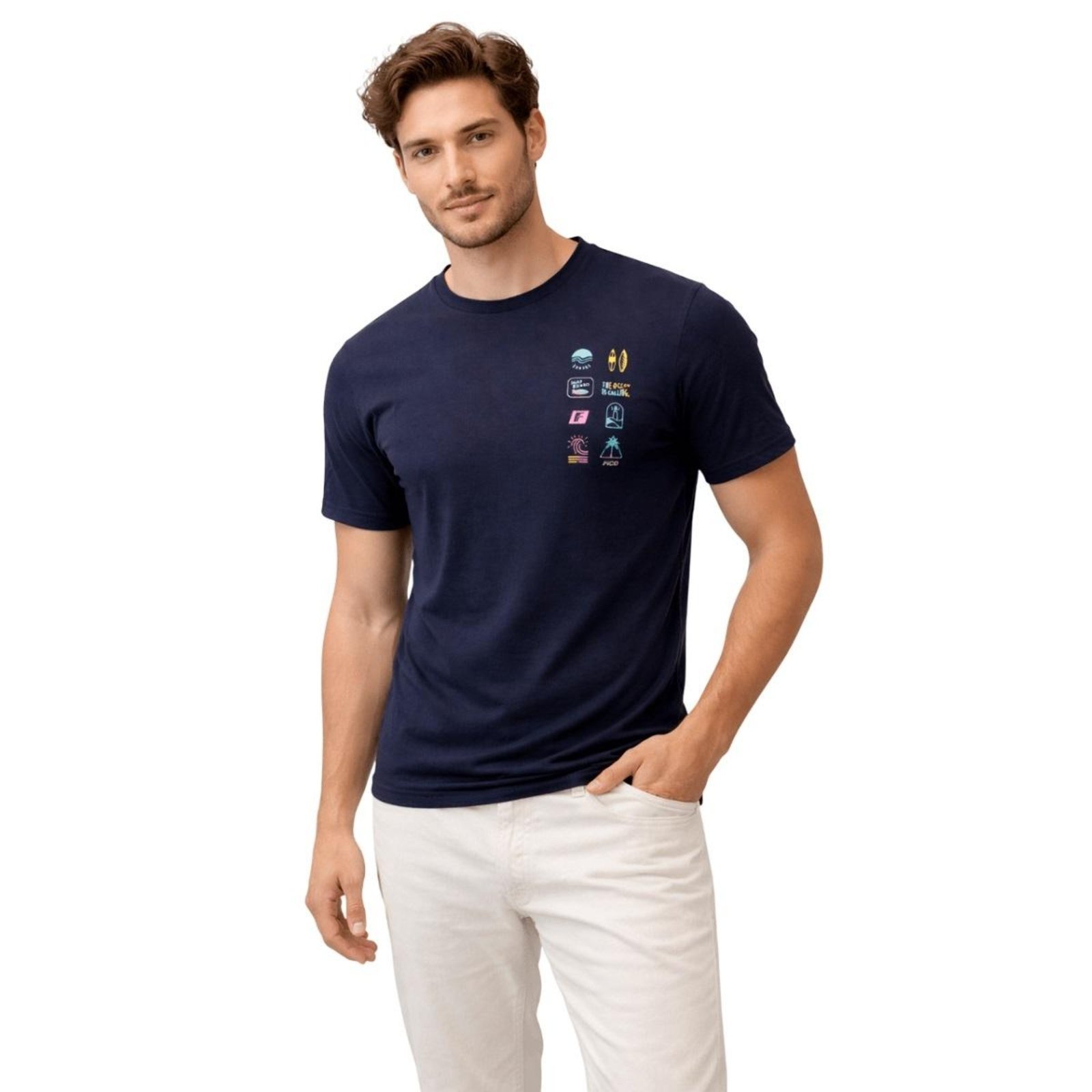 Camiseta Básica Manga Curta Masculina Fico B5018 Marinho