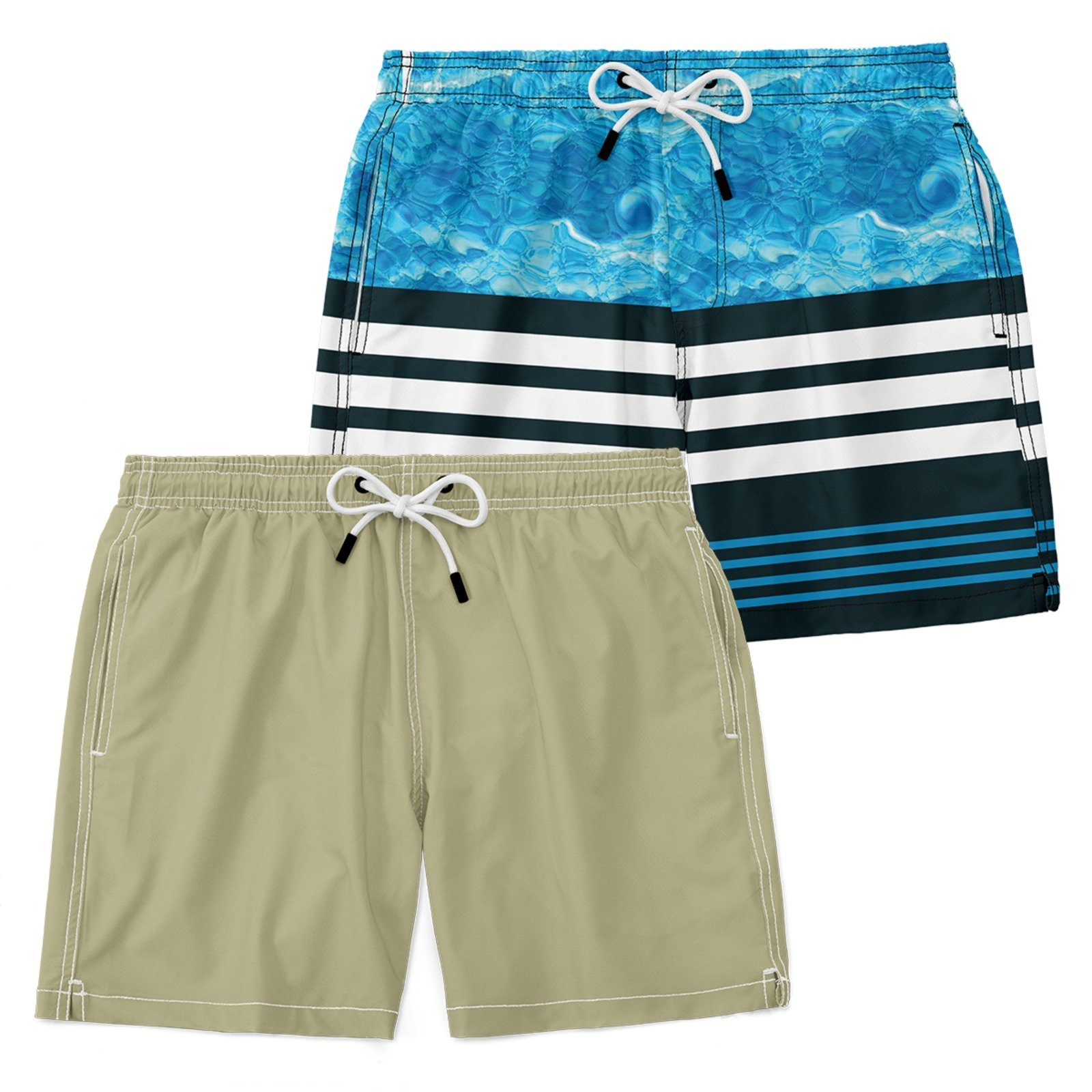 Kit 2 Shorts Masculino Tactel Casual Praia ou Academia Leve Confortável Off White e Piscina Azul