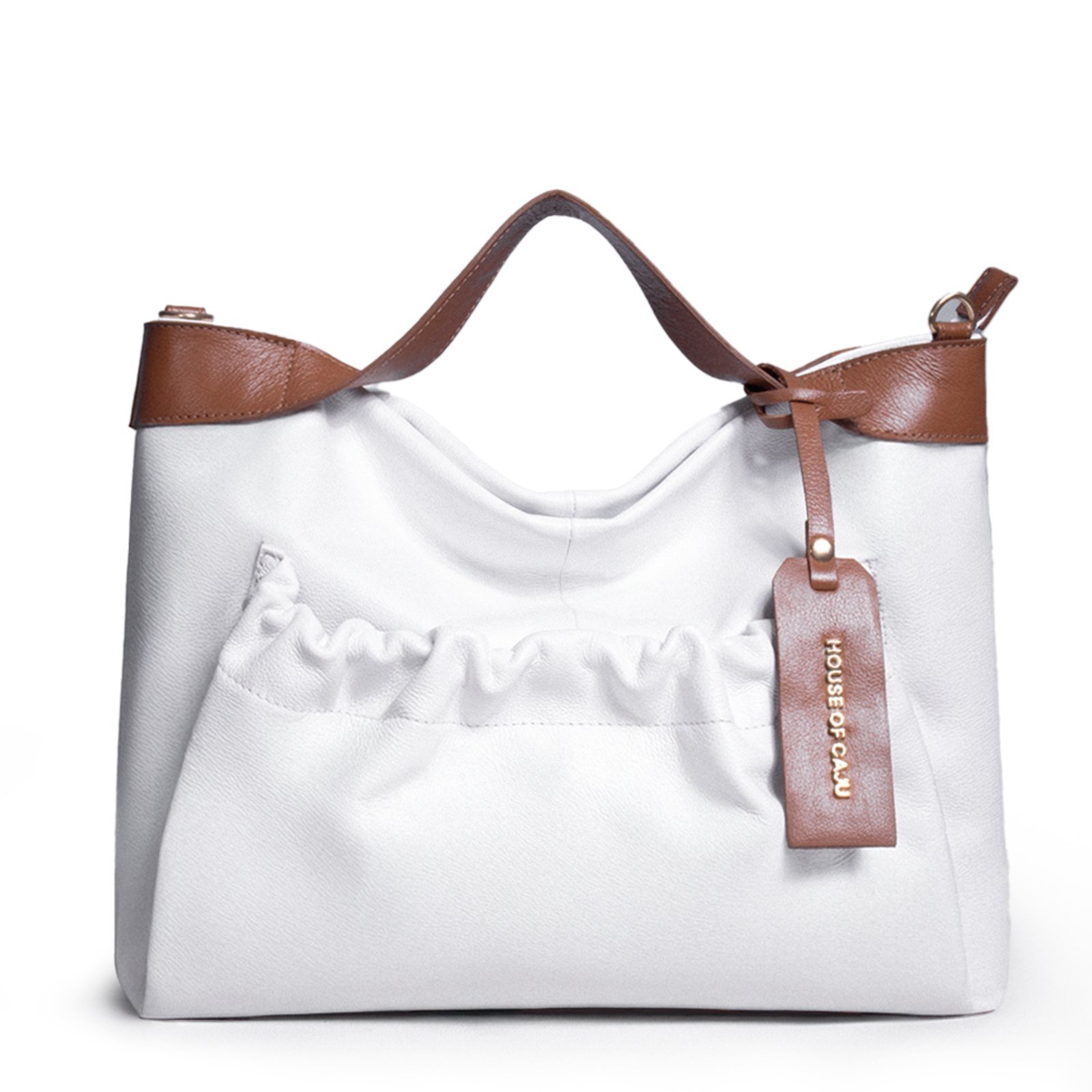Bolsa Feminina Em Couro Alça De Mão Branco Com Caramelo “Patrícia Sabino”””