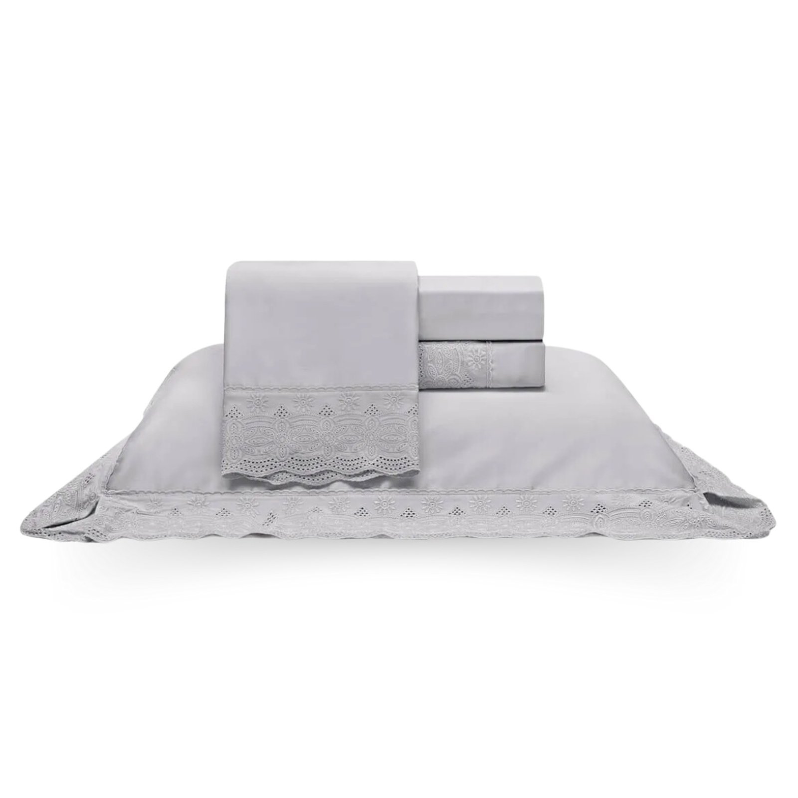 Jogo Cama Casal 300 Fios Buettner Renda Luisa Cinza