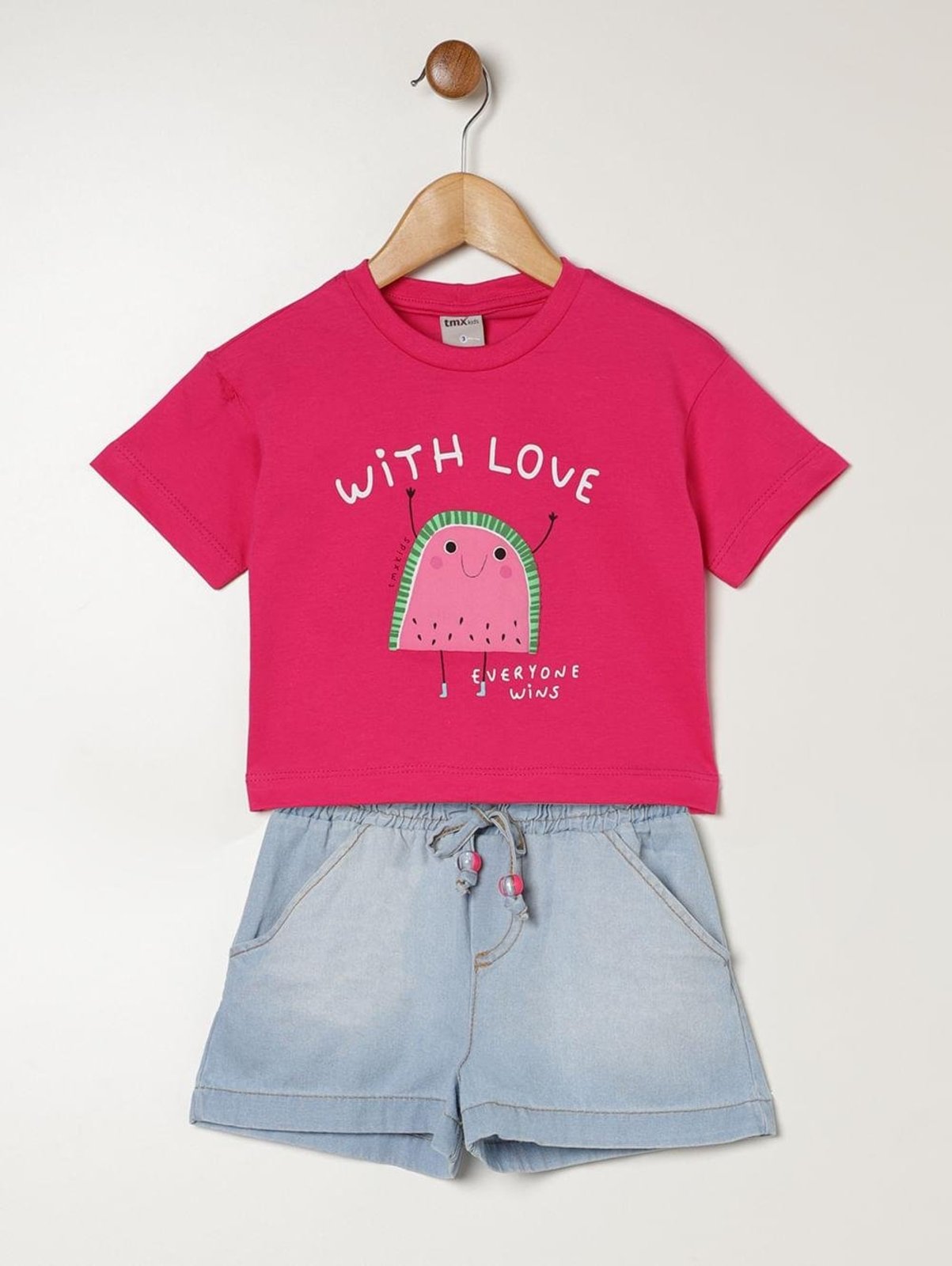 Infantil - Conjunto Curto Jeans Para Menina - ROSA