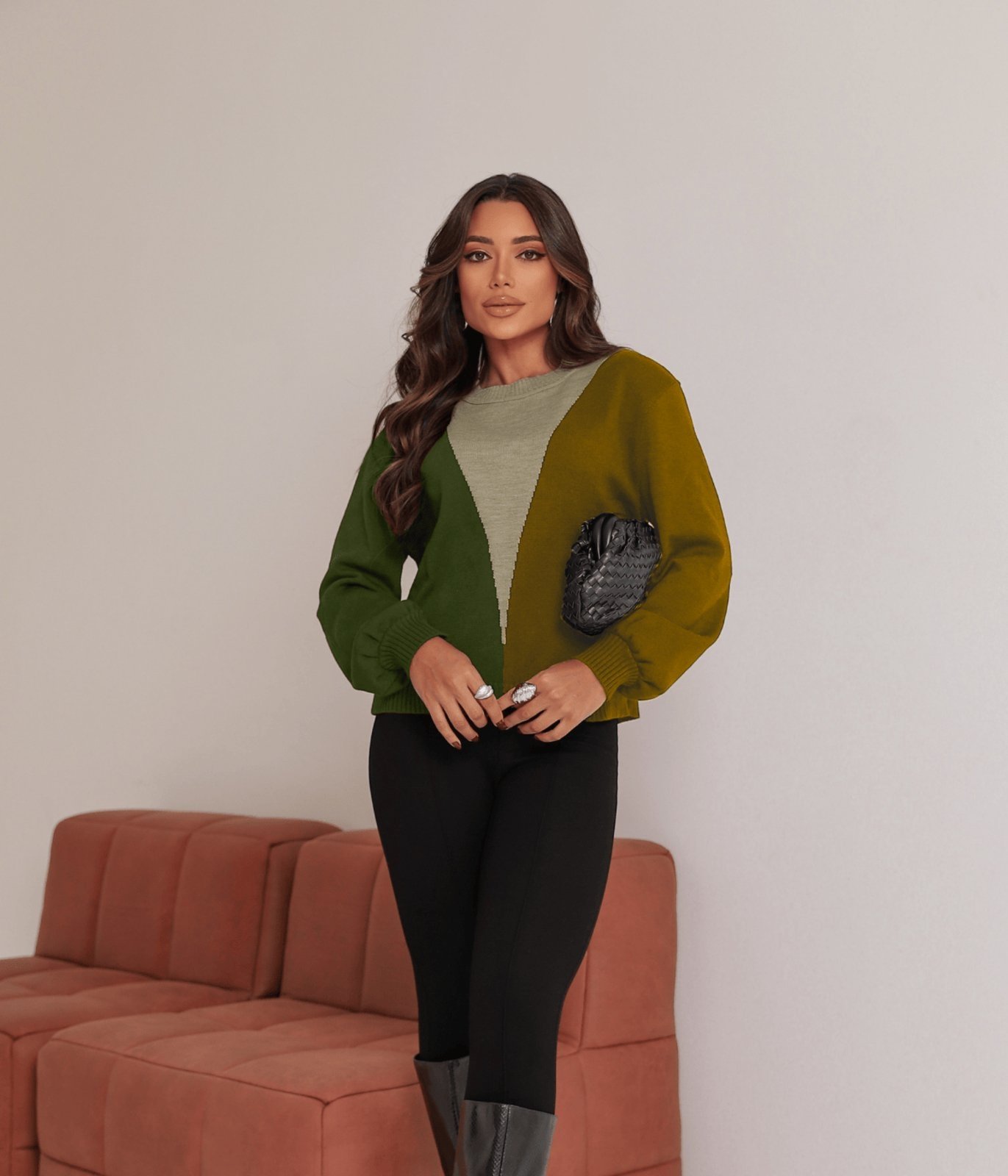 Blusa Cherry Line Tricô Manga Longa Três cores Vermelho Bege Verde Caramelo