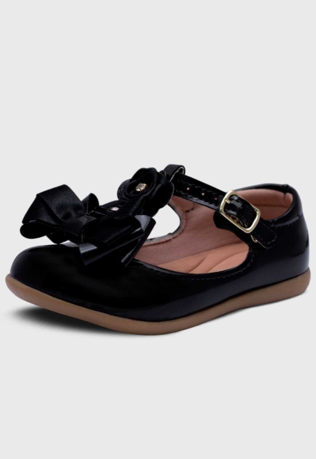 Infantil – Sapatilha Salomé Pópidi Menina Laço Flores Preto