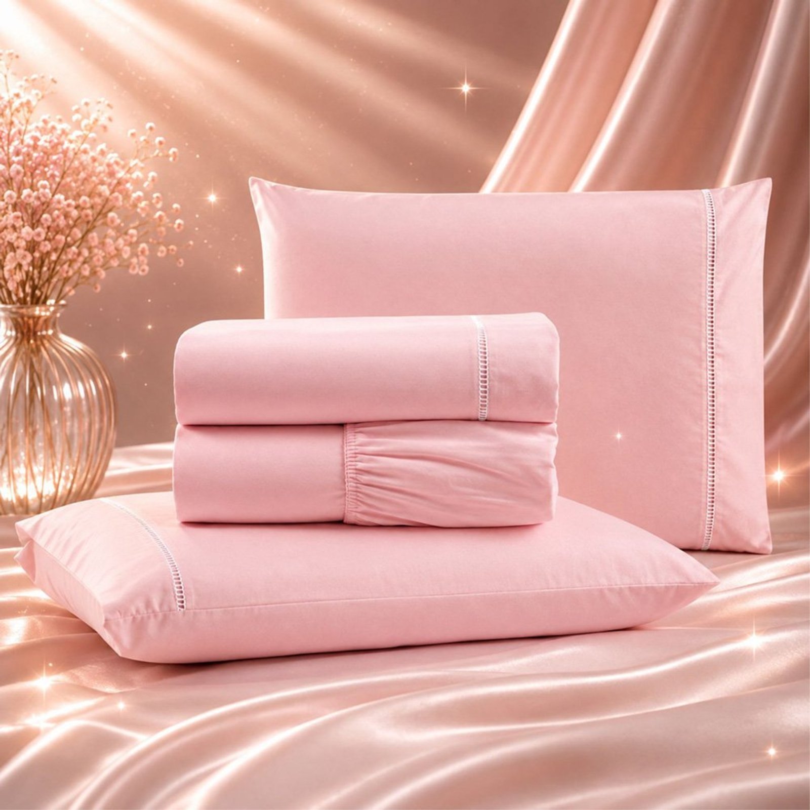 Jogo de Cama Lençol Quality Padrão Micropercal 600 fios Macio 4 Peças - Rosa