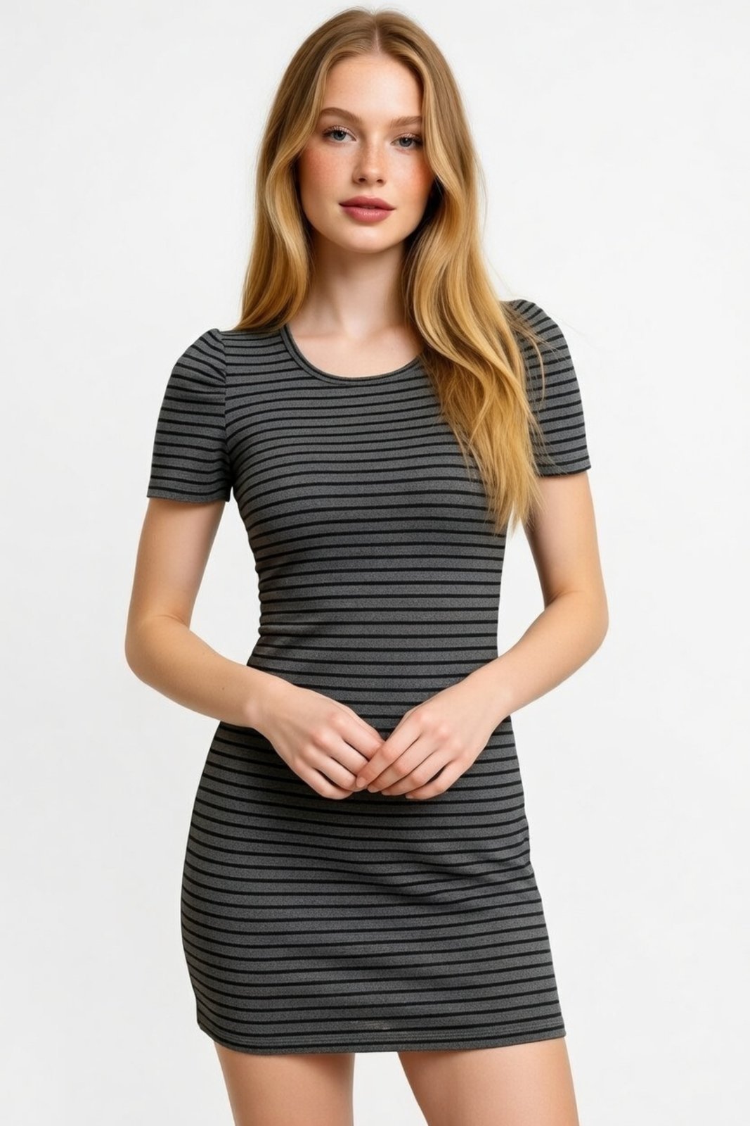 Vista 2 Vestido Curto D Bell Outlet Fashion Manga Princesa Cinza listrado D BELL OUTLET FASHION listrado