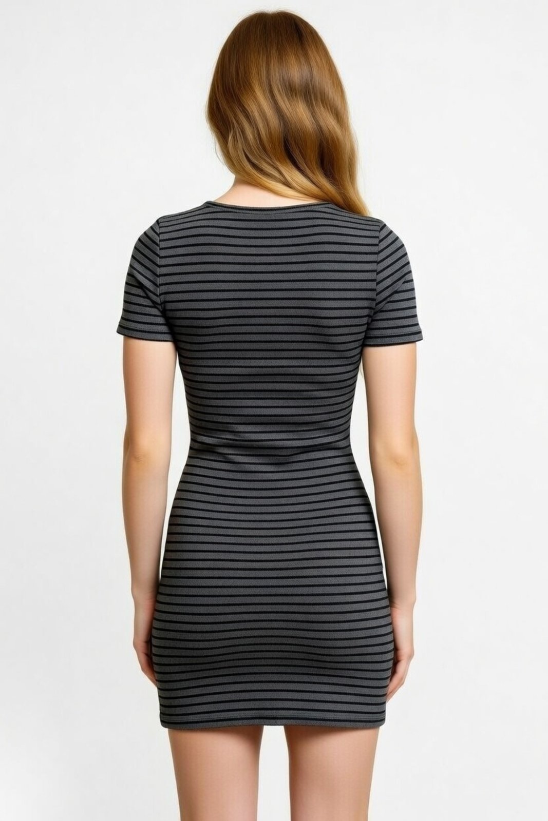 Vista 3 Vestido Curto D Bell Outlet Fashion Manga Princesa Cinza listrado D BELL OUTLET FASHION listrado