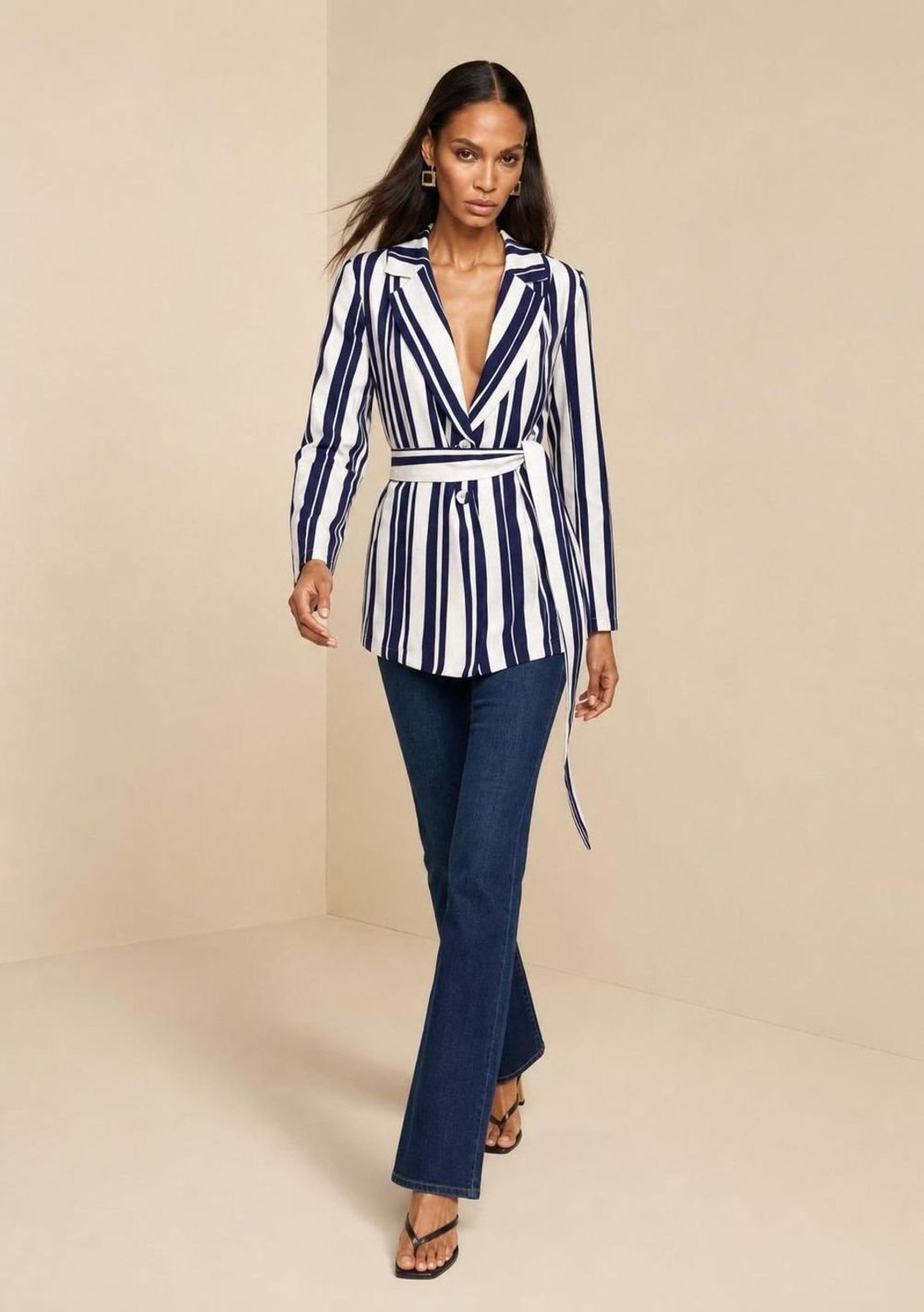 Blazer Morena Rosa Solto Manga Longa Padrão - Azul