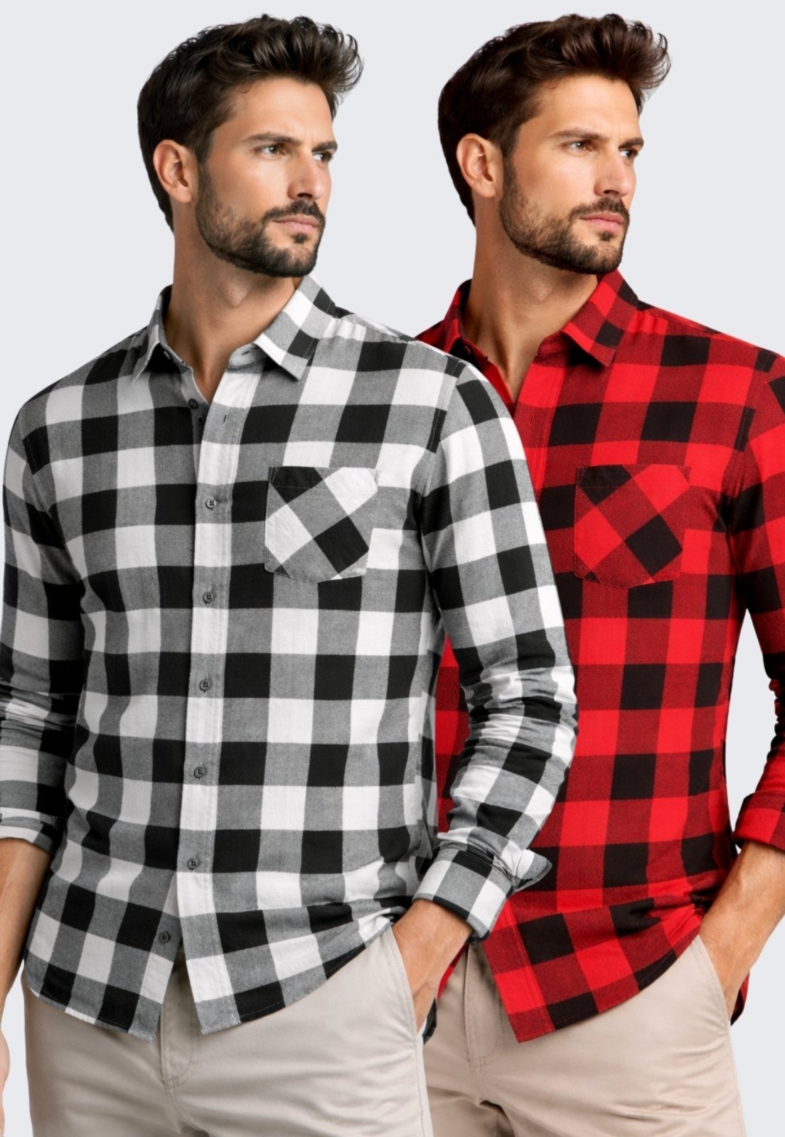 Kit 2 Camisa Xadrez Masculina Manga Longa Daze Modas Branco e Vermelho
