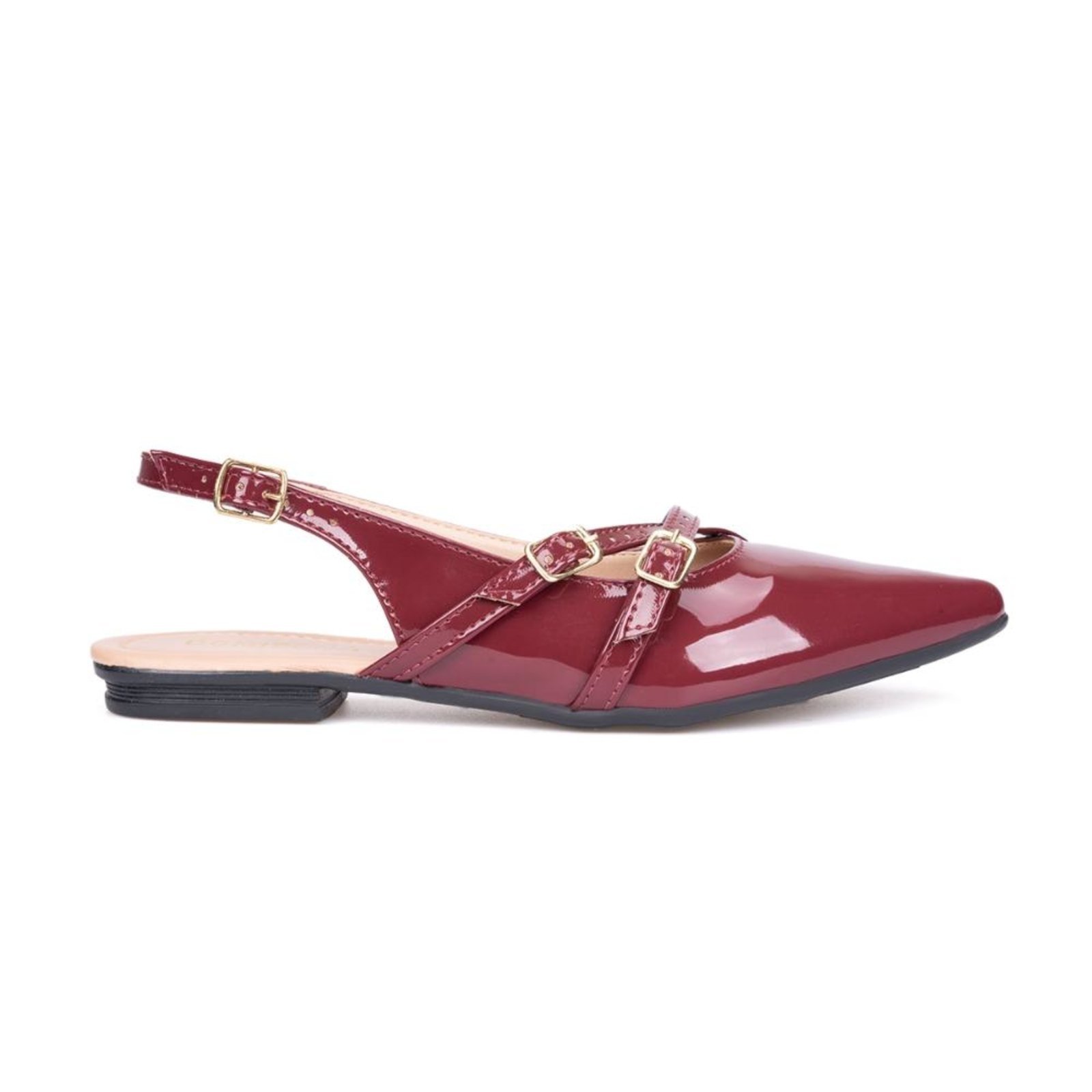 Vista 3 Sapatilha Feminina Slingback Em Verniz Bico Fino Com Fivelas off-white off-white