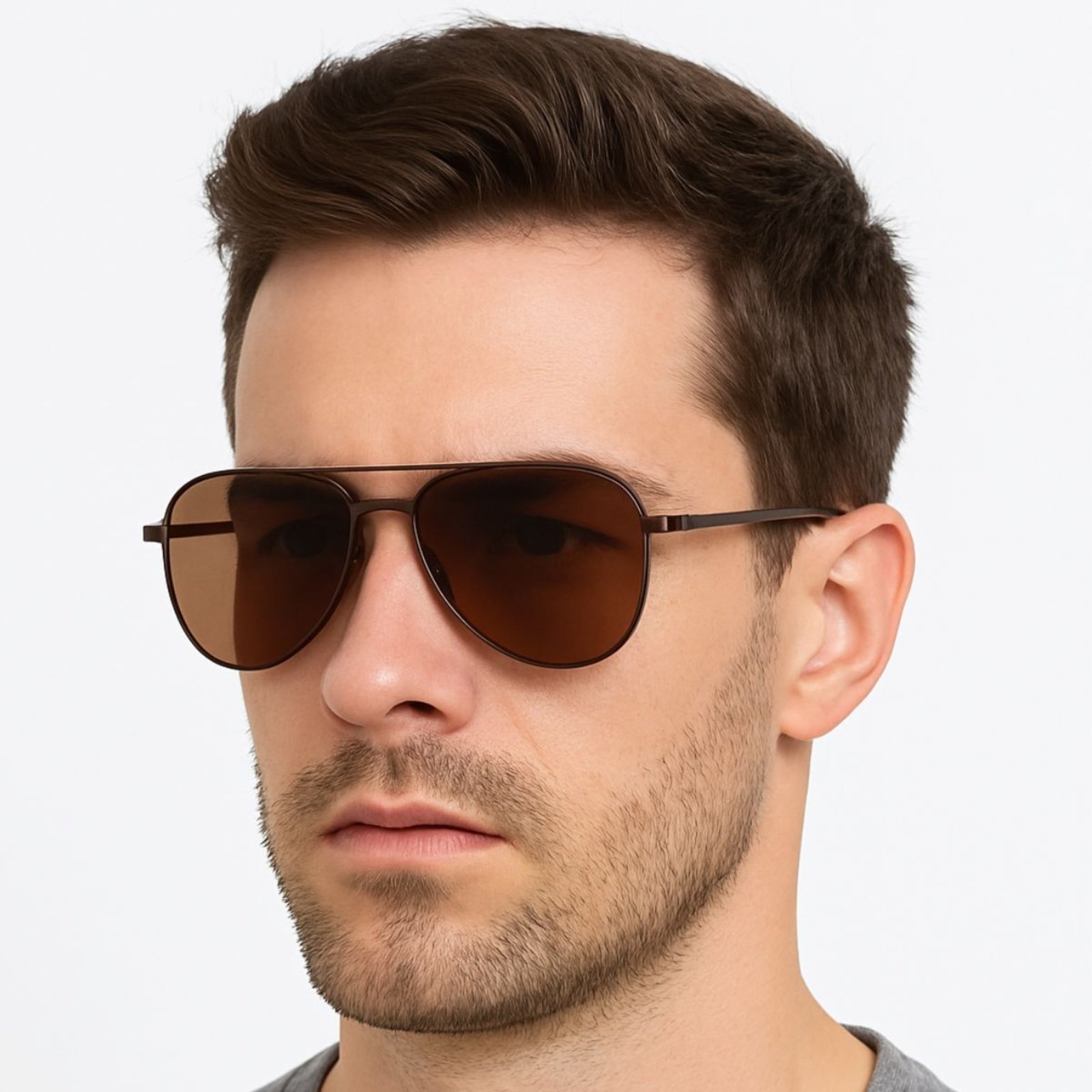 Óculos Aviador Masculino Marrom Lente UV400 Premium