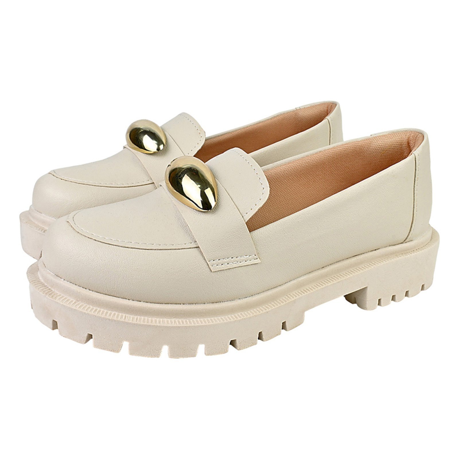 Sapato Mocassim Feminino Tratorado CM Calçados Enfeite Grande Confort Macio Off White Sapato Mocassim Feminino Tratorado CM Calçados Enfeite Grande Confort Macio Off White