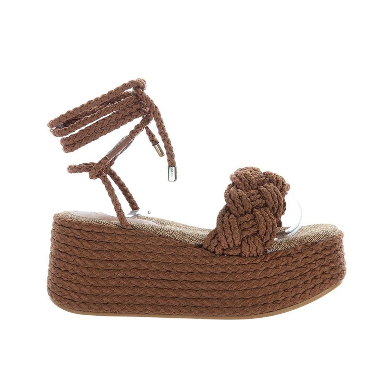 Carina - Sandália Flatform Tramada Amarração Caramelo Caramelo