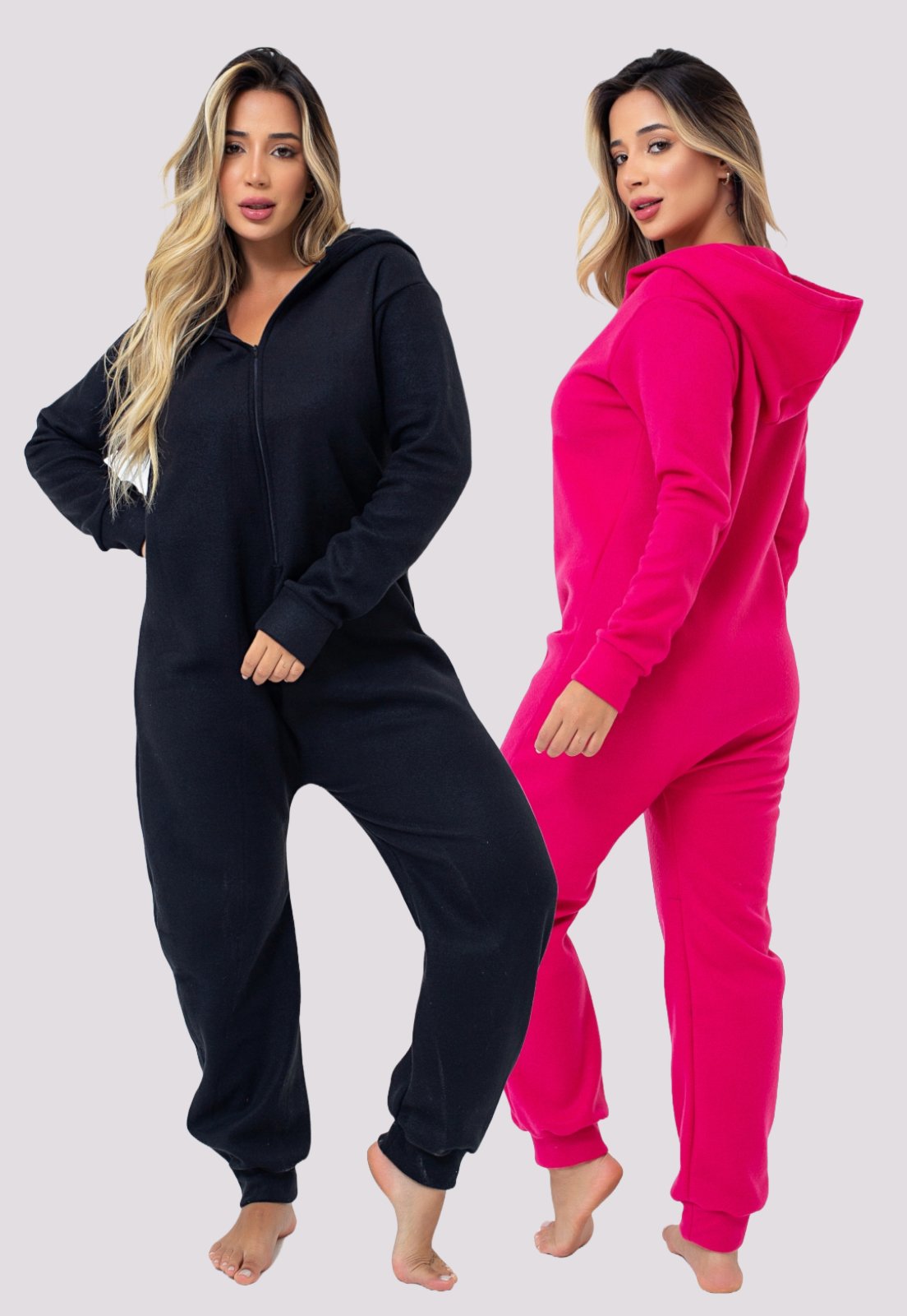 Kit 2 Pijamas Soft Feminino Adulto Mulheres Confortável Quentinho Conjunto Plush Roupa Inverno 4 Estações Preto e Rosa