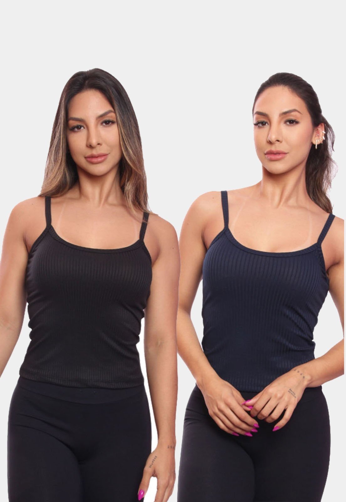 Kit 2 Regatas de Alcinha Canelada Feminina Lisa Blusa Blusinha Básica Treino Academia