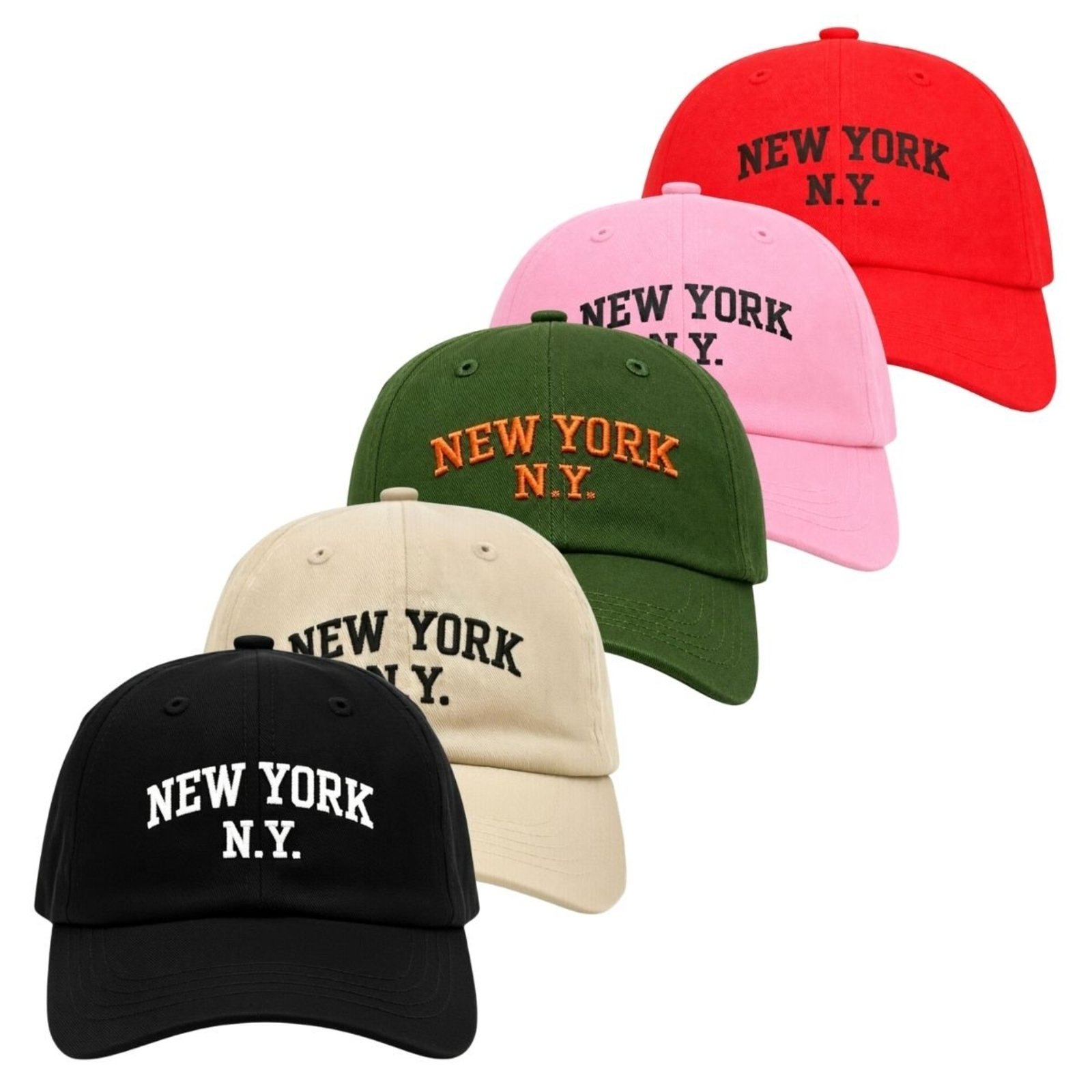 Kit 5 Bonés Aba Curva 6 Paineis com Ajuste Confortável Bordado New York