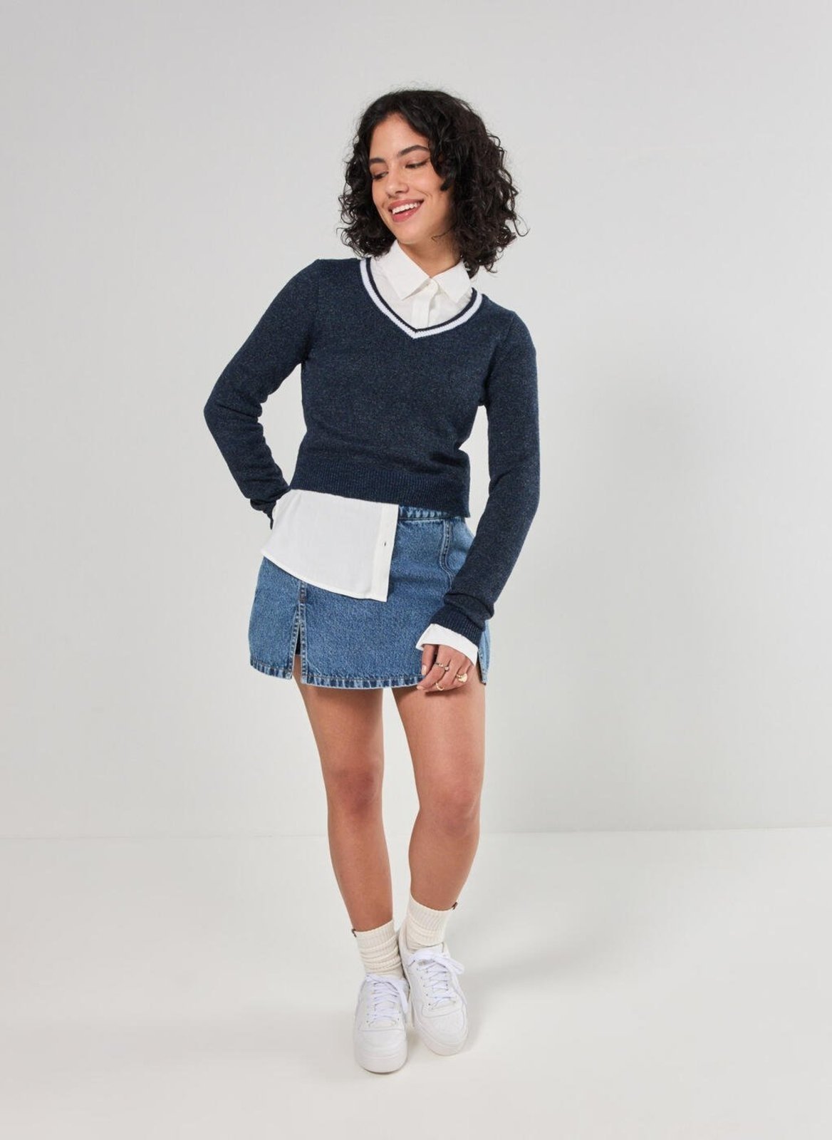 Short Saia Jeans Com Fendas