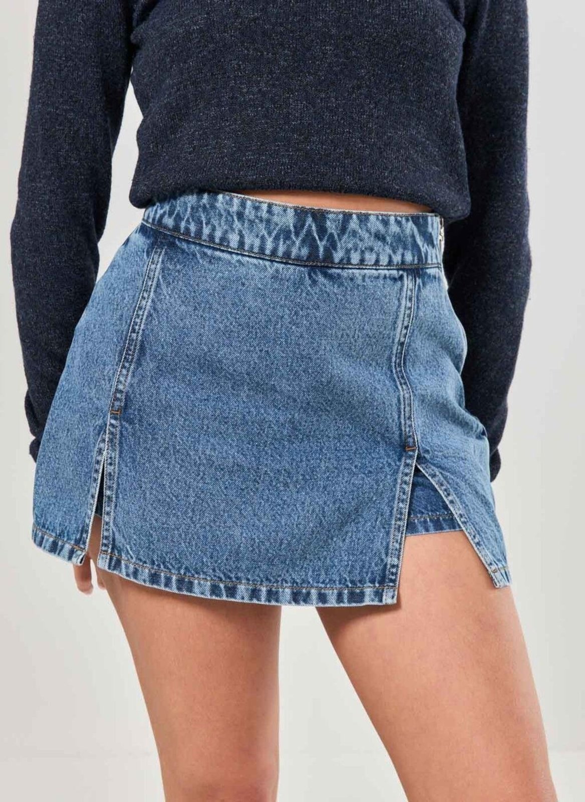 Vista 3 Short Saia Jeans Com Fendas Youcom preto Youcom preto
