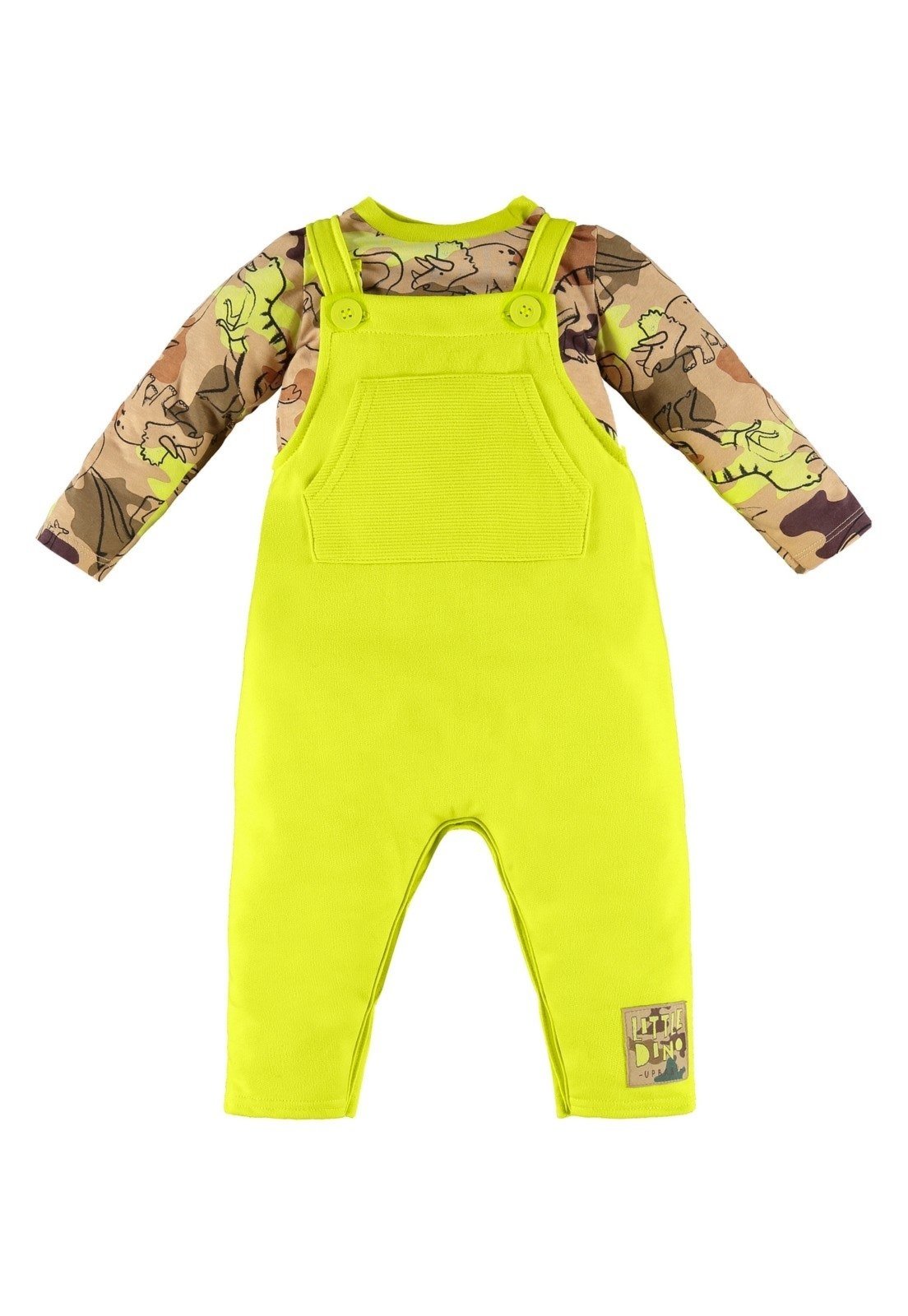 Infantil – Conjunto para Menino com Jardineira e Body Manga Longa Up Baby Marrom