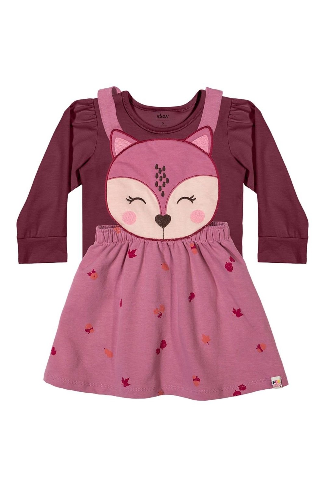 Infantil - Conjunto Menina Vestido e Blusa Raposa Elian Bordô