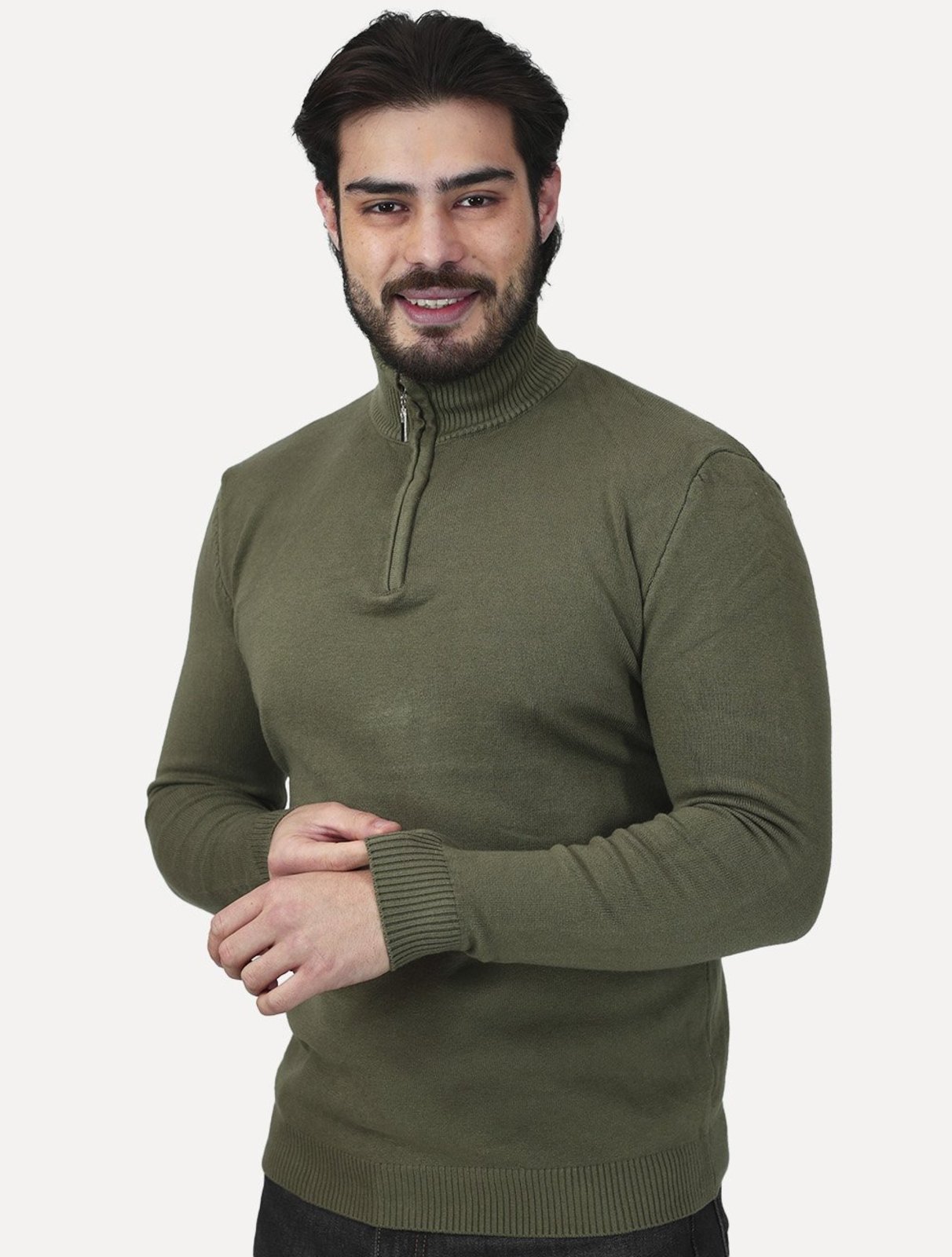 Suéter Dixen Masculino Tricot Half-Zip Gola Alta Verde