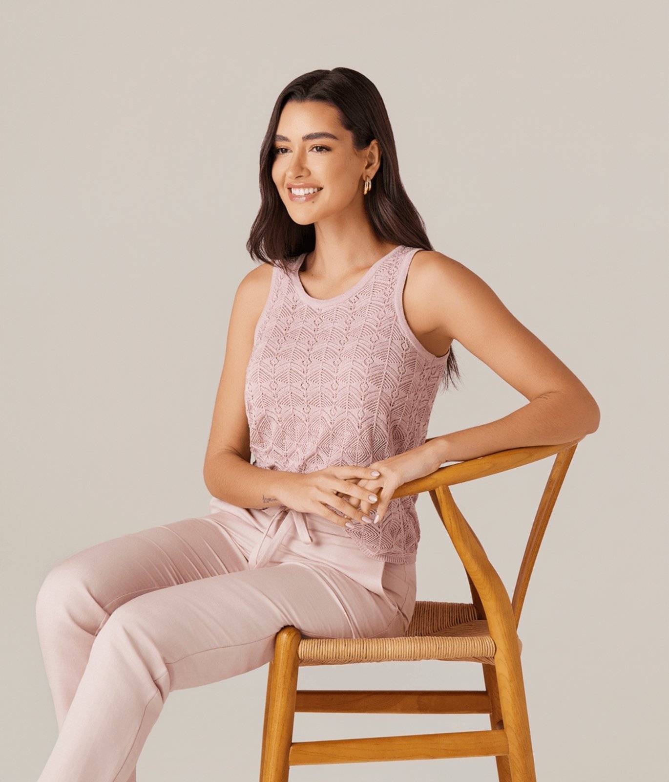 Blusa Tricot Rendada Feminino Nude