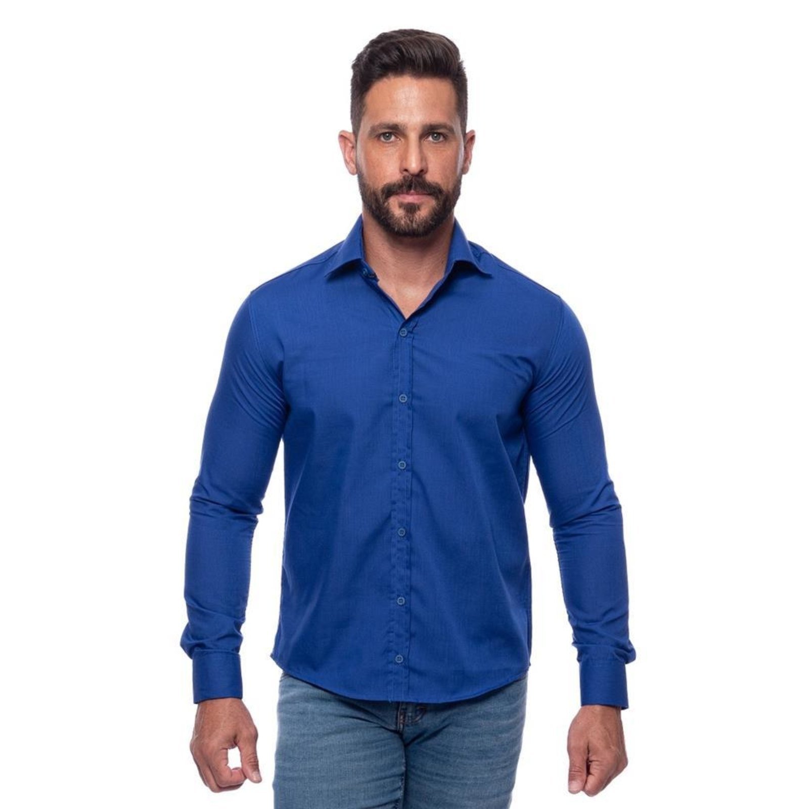 Camisa Social Masculina Slim Manga Longa Lisa Não Amassa Amarelo G Azul