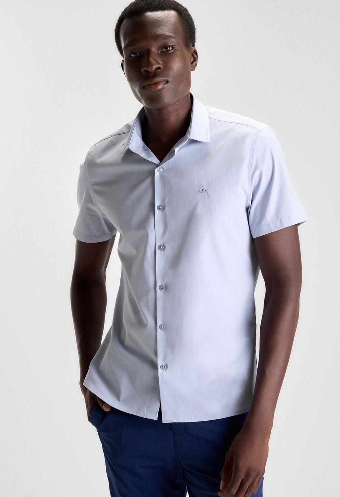 Camisa Docthos Slim Manga Curta Fil a Fil Mercerizadas Camisa Manga Curta Docthos Slim Fil A Fil 60 Mercerizado 004 Cinza Claro M