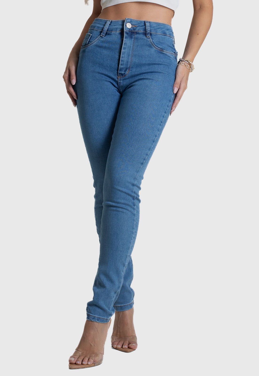 Calça Jeans Feminina Sawary Skinny Push Up Azul