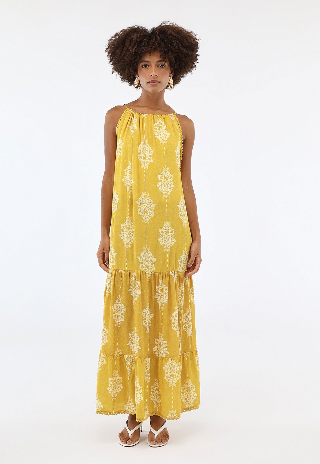 Vestido Lez a Lez Longo Estampado Amarelo