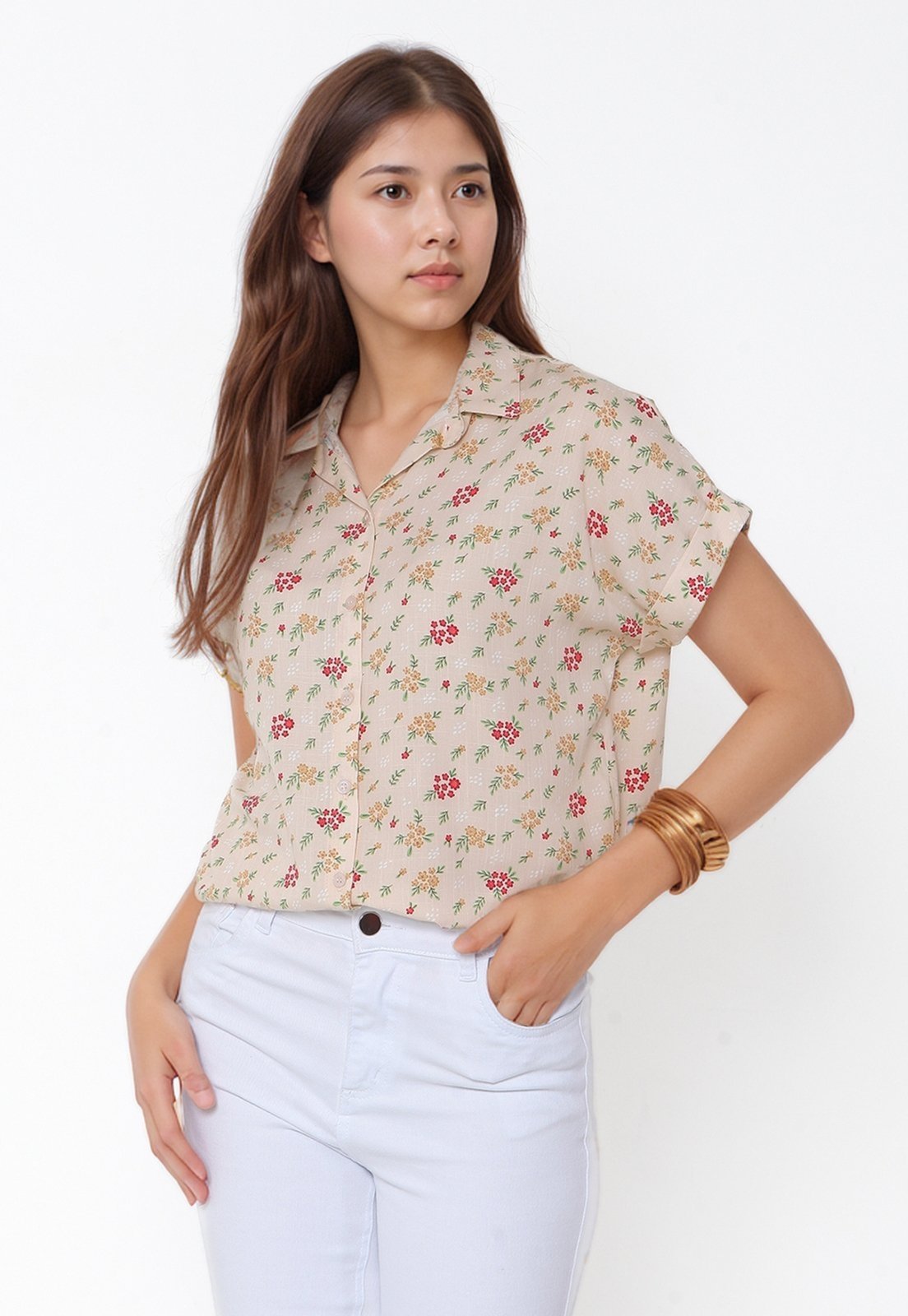 Camisa Intens Manga Curta Viscolinho Bege