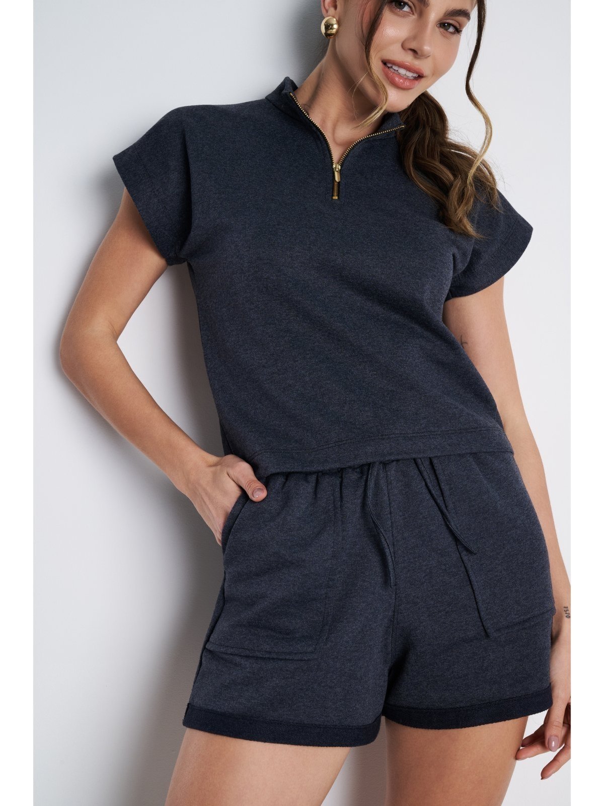 Conjunto Feminino Meujeans Amora Moletinho Mescla Escuro
