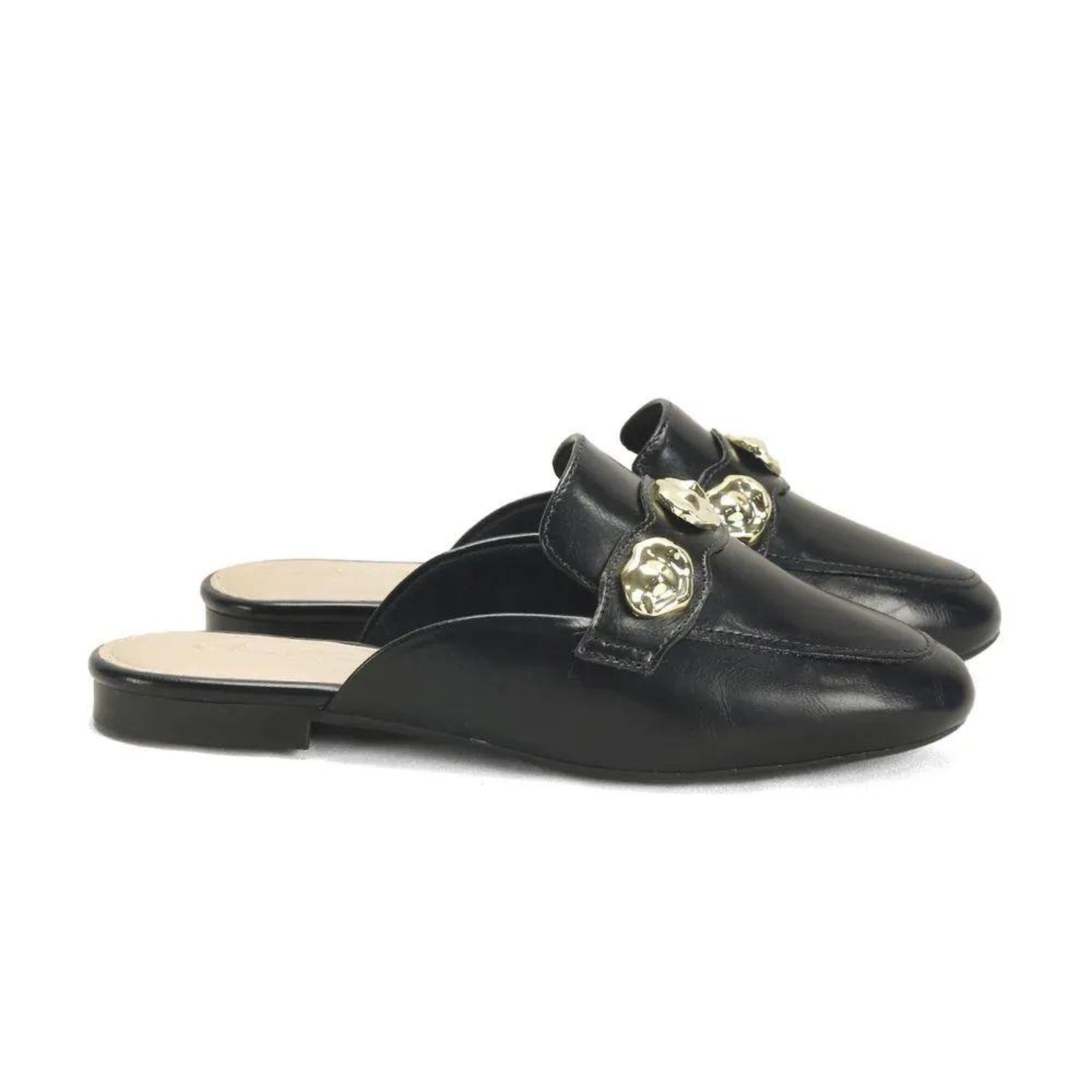 Mule com Peças Orgânicas Napa Madri Preto Ana Mello Conforto Incolor