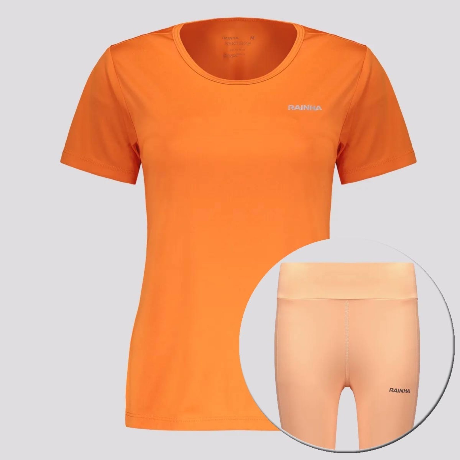 Conjunto Camiseta e Calça Legging com Bolso Rainha Laranja e Salmão