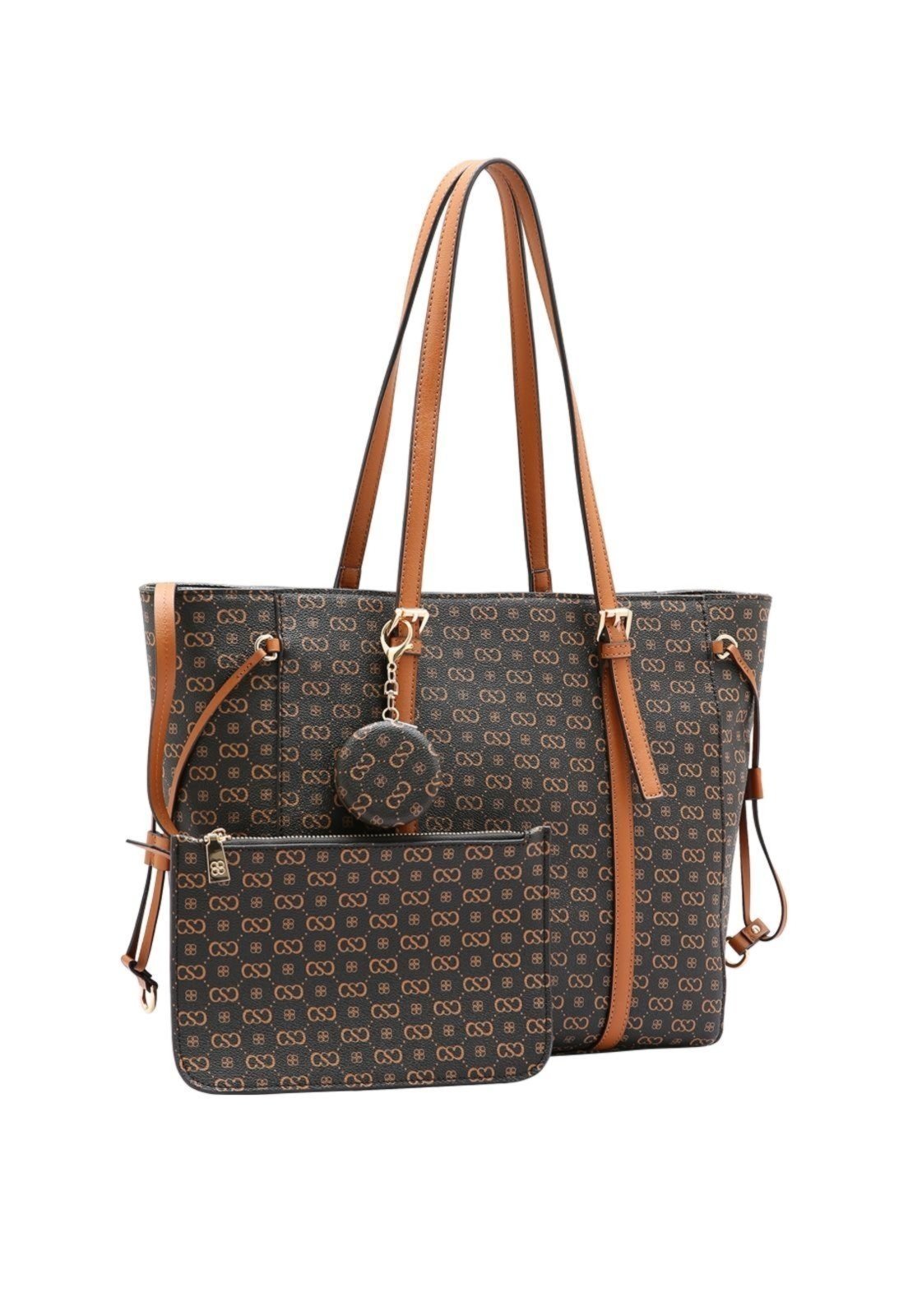 Kit 2 peças Bolsa Ombro + Nécessaire Feminina Chenson Monograma Elegance 3485406 Café
