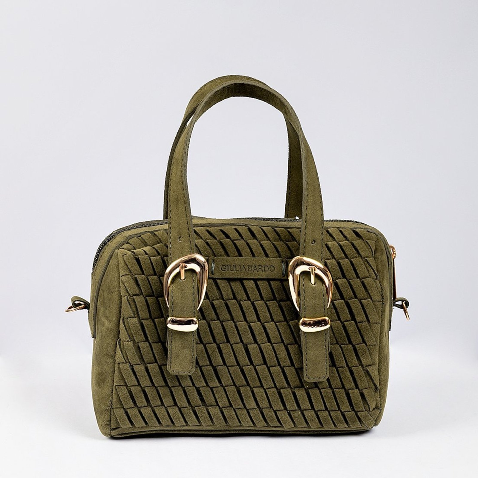Bolsa Satchel Mia Trançada Tiracolo de Ombro e Mão Pequena Giulia Bardo Verde Escuro